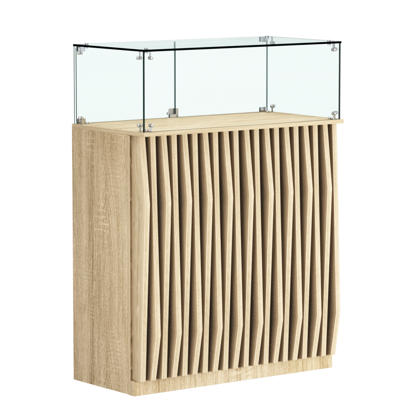 Торговый прилавок прямоугольный с планками и стеклянным колпаком ОРНАМЕНТ №1 Дуб сонома