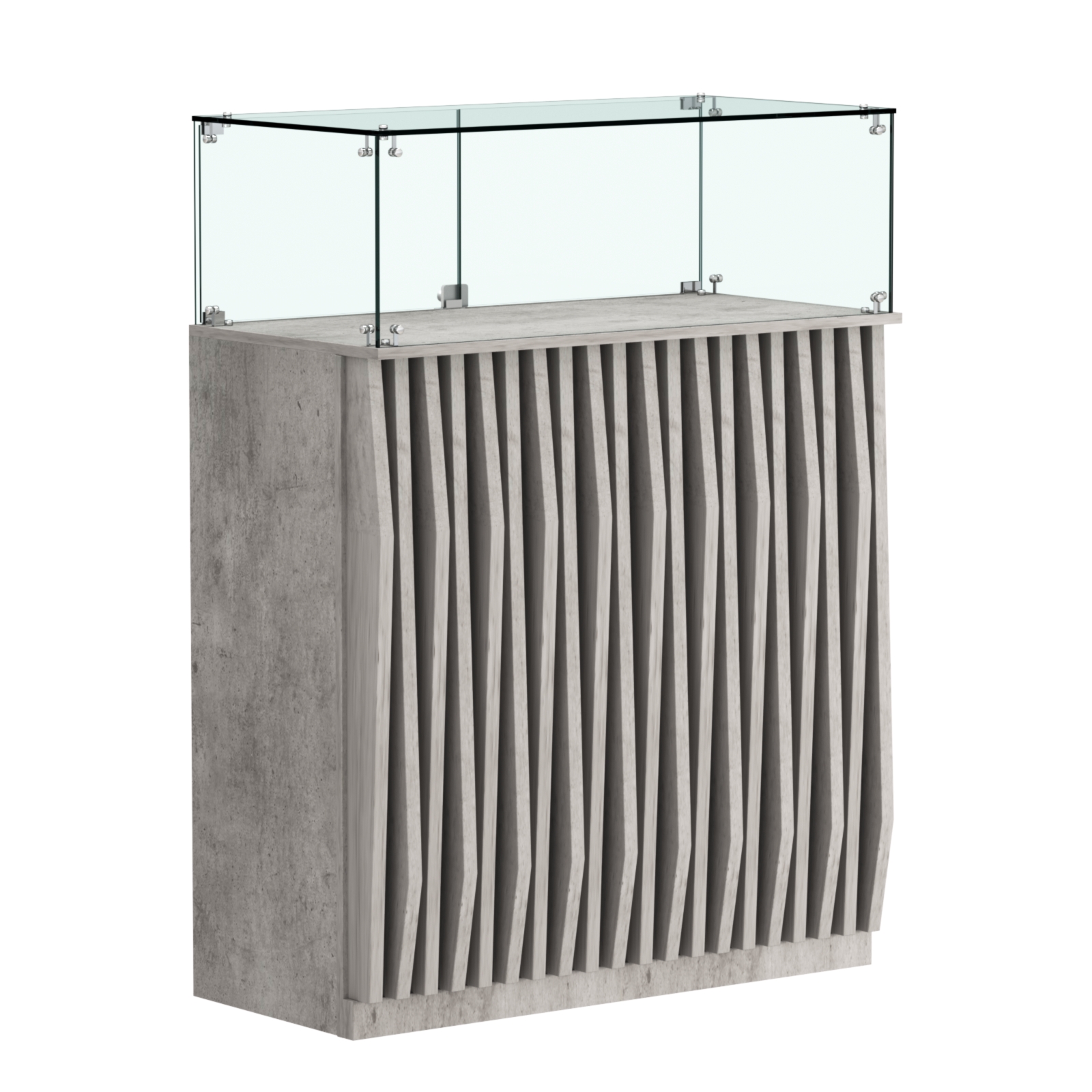 Торговый прилавок прямоугольный с планками и стеклянным колпаком ОРНАМЕНТ №1 Бетон Чикаго светло-серый F186 ST9