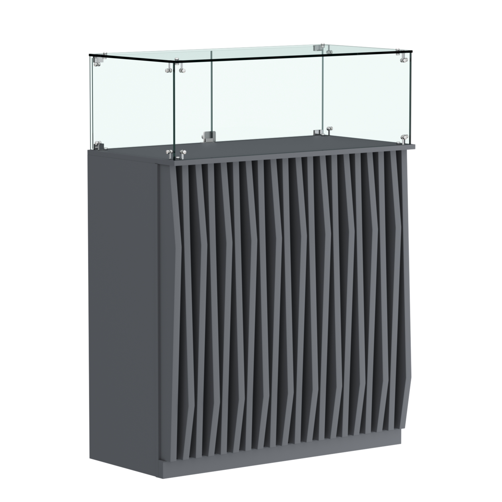 Торговый прилавок прямоугольный с планками и стеклянным колпаком ОРНАМЕНТ №1 Темно-Серый