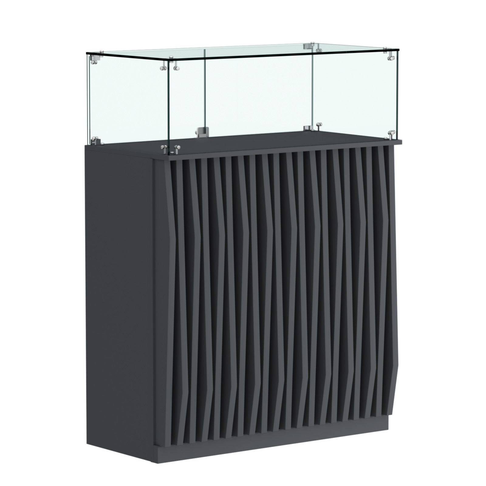 Торговый прилавок прямоугольный с планками и стеклянным колпаком ОРНАМЕНТ №1 Антрацит