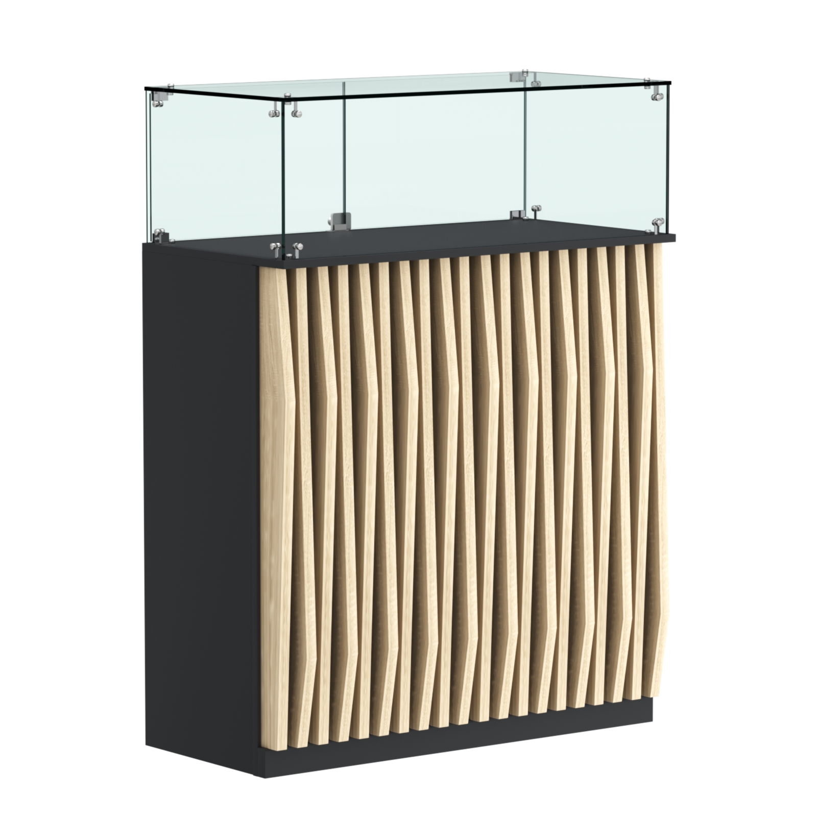 Торговый прилавок прямоугольный с планками и стеклянным колпаком ОРНАМЕНТ №1 Черный + Дуб Сонома