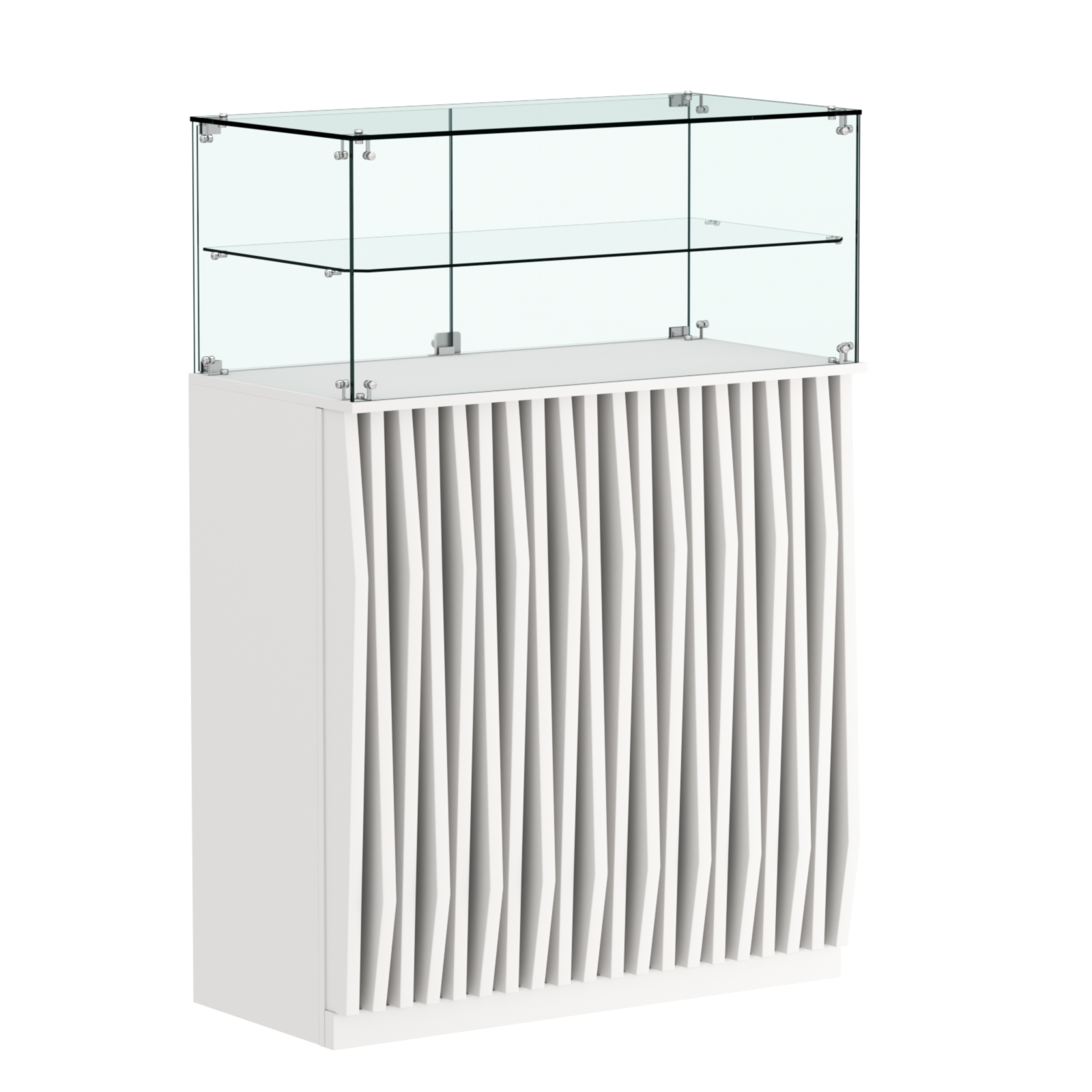 Торговый прилавок прямоугольный с планками и одной полкой ОРНАМЕНТ №2 Белый