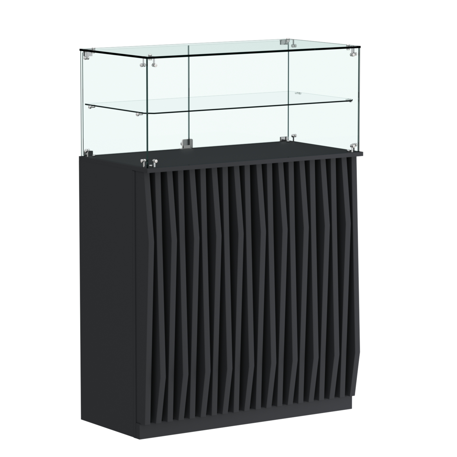 Торговый прилавок прямоугольный с планками и одной полкой ОРНАМЕНТ №2 Черный