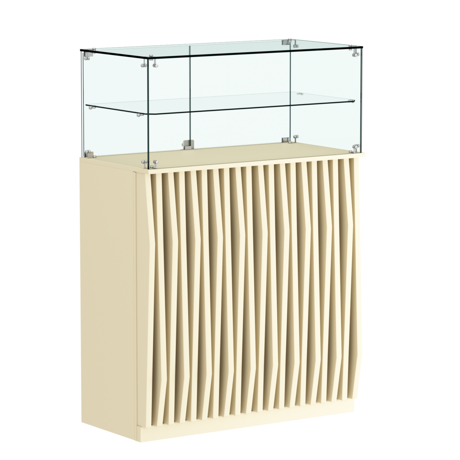 Торговый прилавок прямоугольный с планками и одной полкой ОРНАМЕНТ №2 Крем Вайс