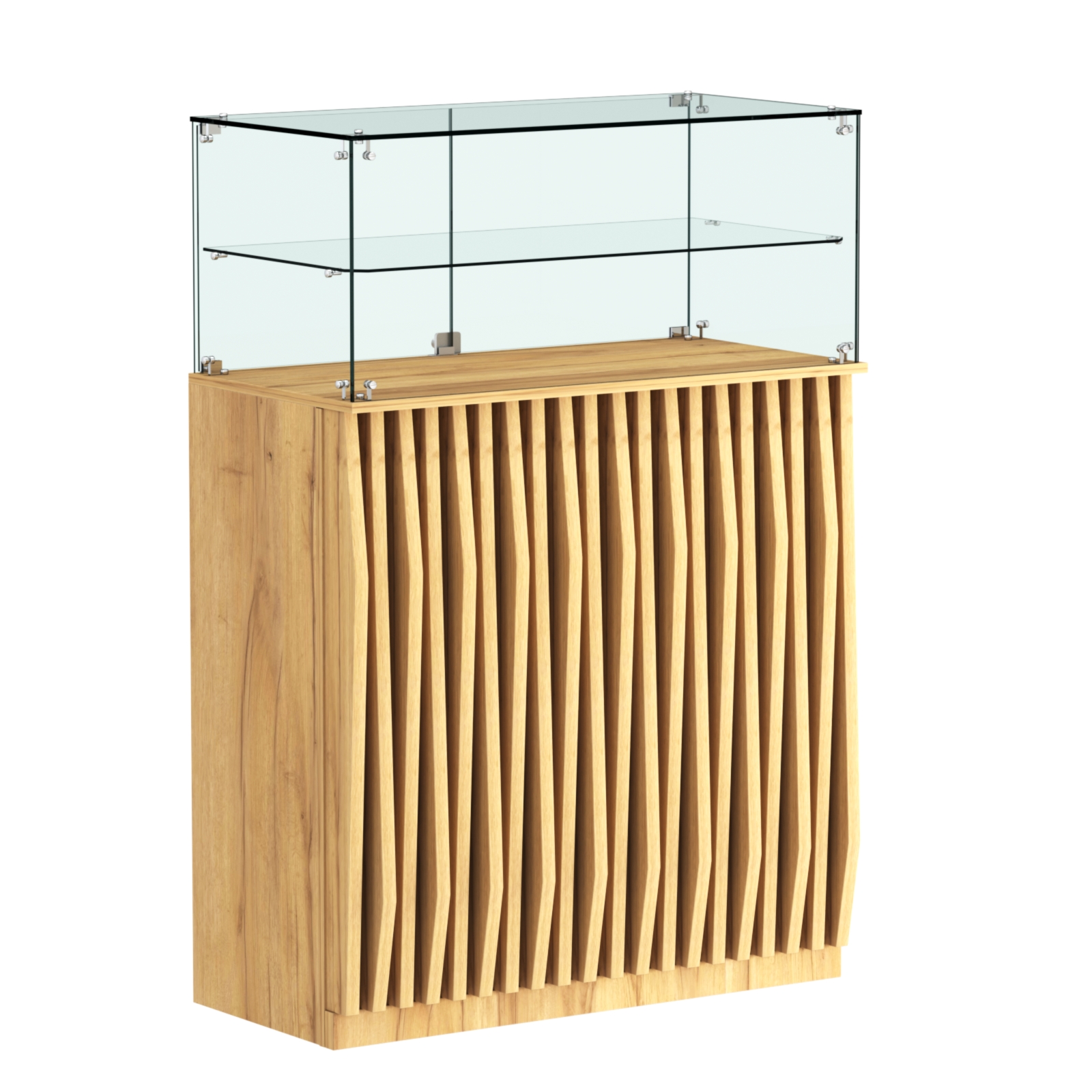 Торговый прилавок прямоугольный с планками и одной полкой ОРНАМЕНТ №2 Дуб Золотистый