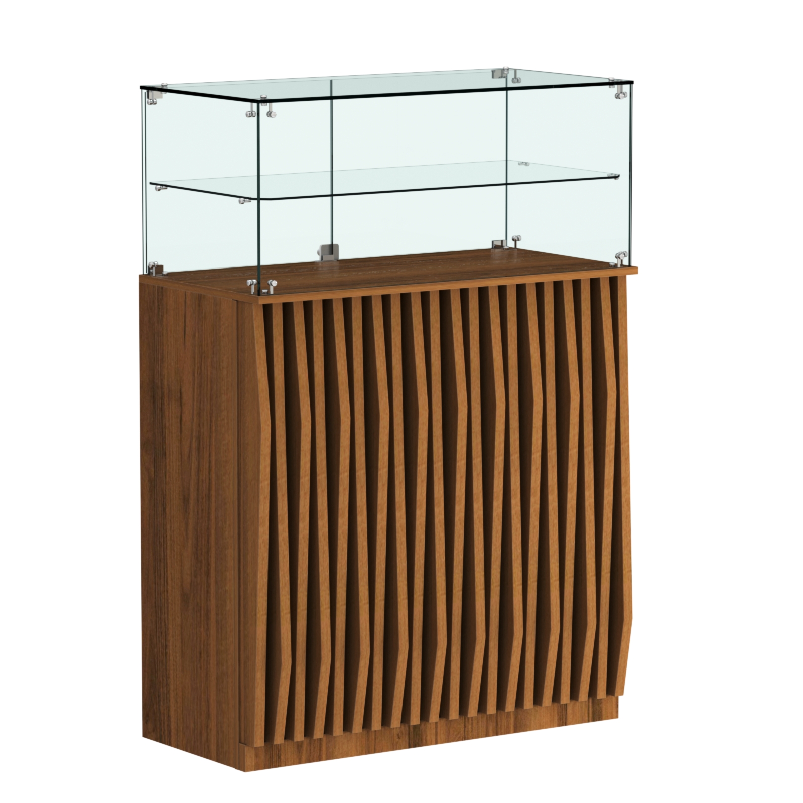 Торговый прилавок прямоугольный с планками и одной полкой ОРНАМЕНТ №2 Орех