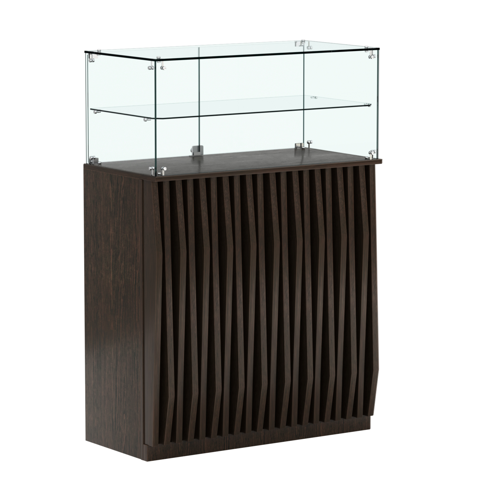 Торговый прилавок прямоугольный с планками и одной полкой ОРНАМЕНТ №2 Дуб Венге