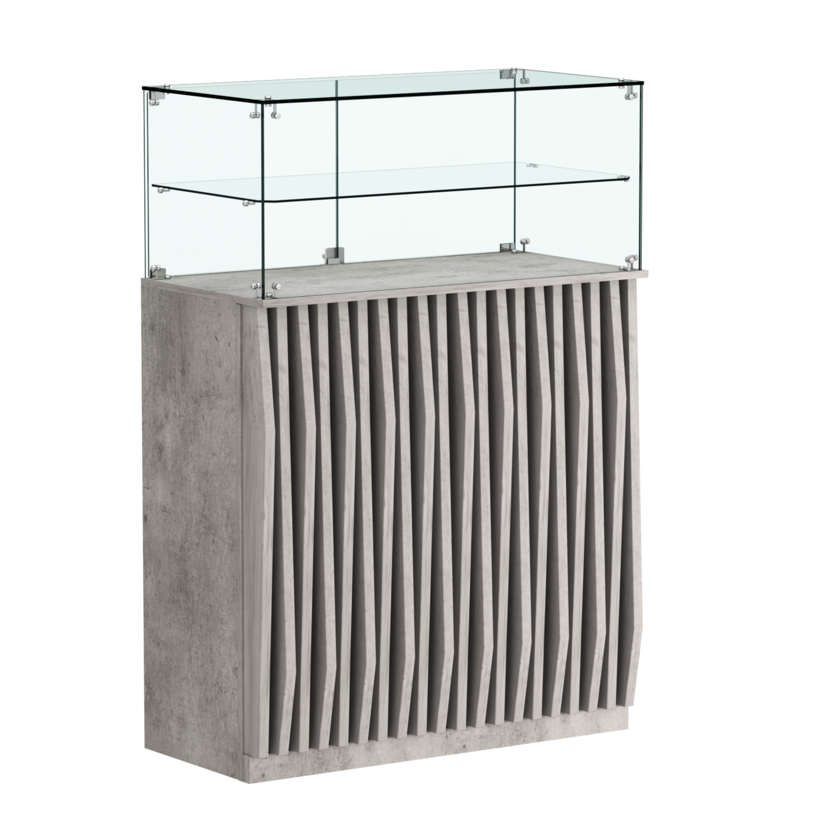 Торговый прилавок прямоугольный с планками и одной полкой ОРНАМЕНТ №2 Бетон Чикаго светло-серый F186 ST9