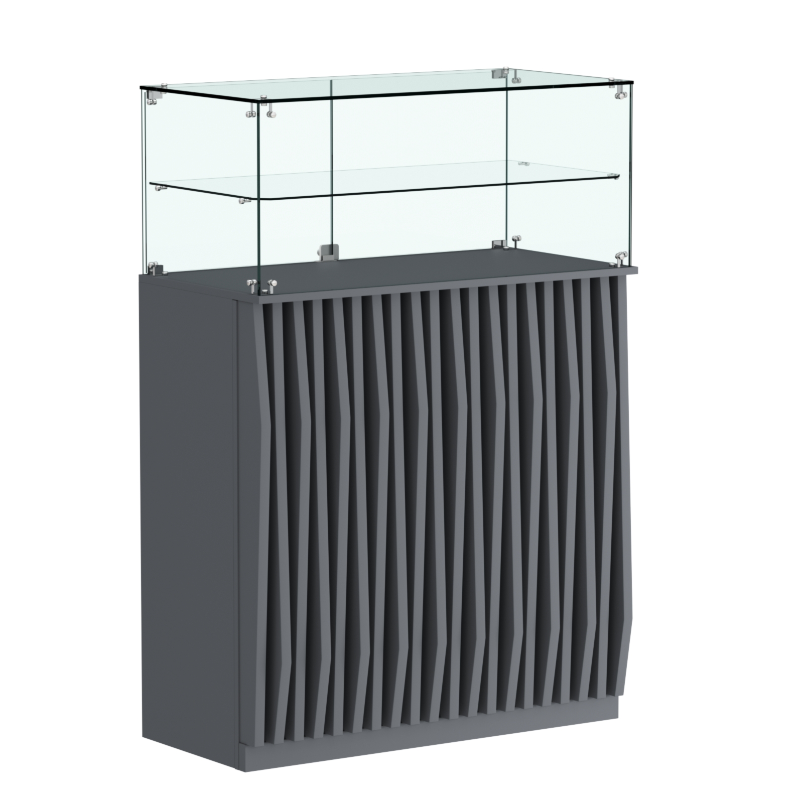 Торговый прилавок прямоугольный с планками и одной полкой ОРНАМЕНТ №2 Темно-Серый