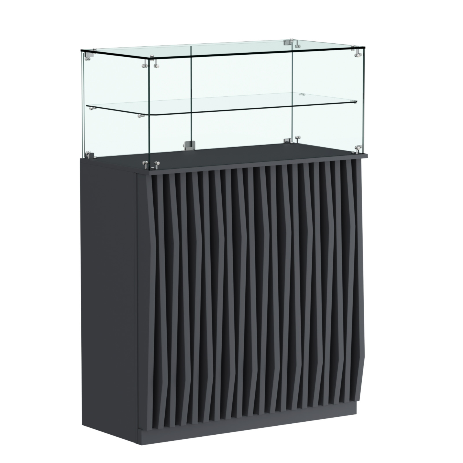 Торговый прилавок прямоугольный с планками и одной полкой ОРНАМЕНТ №2 Антрацит