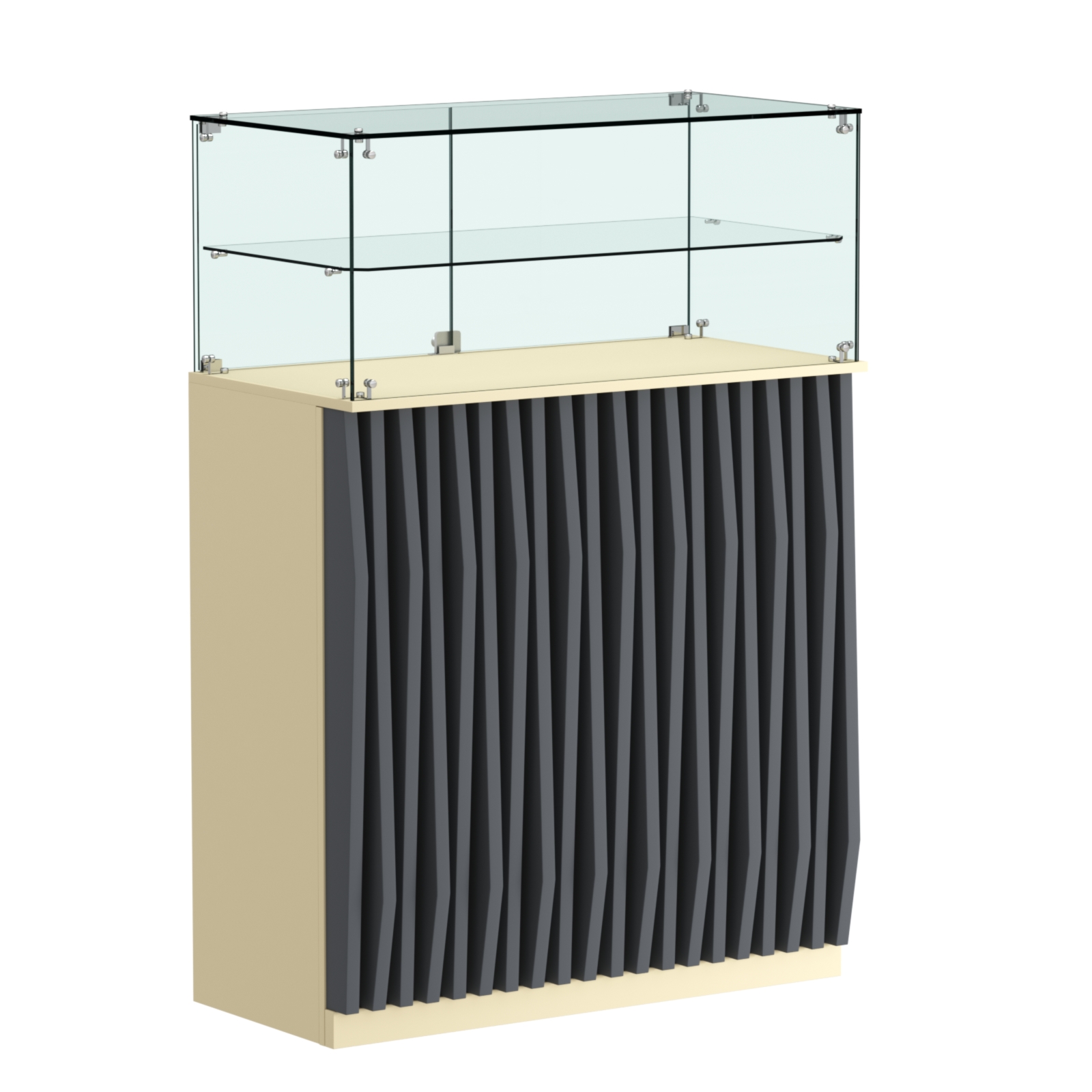 Торговый прилавок прямоугольный с планками и одной полкой ОРНАМЕНТ №2 Крем Вайс и Темно Серый U2236-U2601