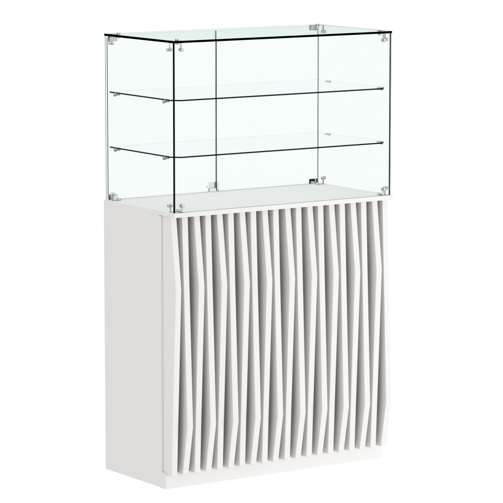 Торговый прилавок прямоугольный с планками и двумя полками ОРНАМЕНТ №3 Белый