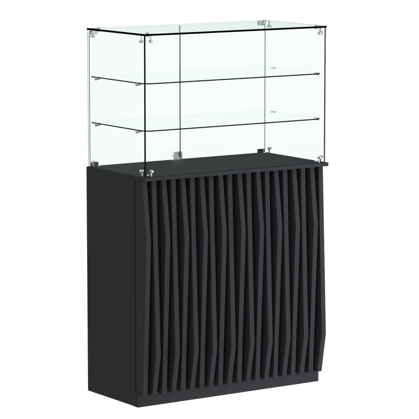 Торговый прилавок прямоугольный с планками и двумя полками ОРНАМЕНТ №3 Черный