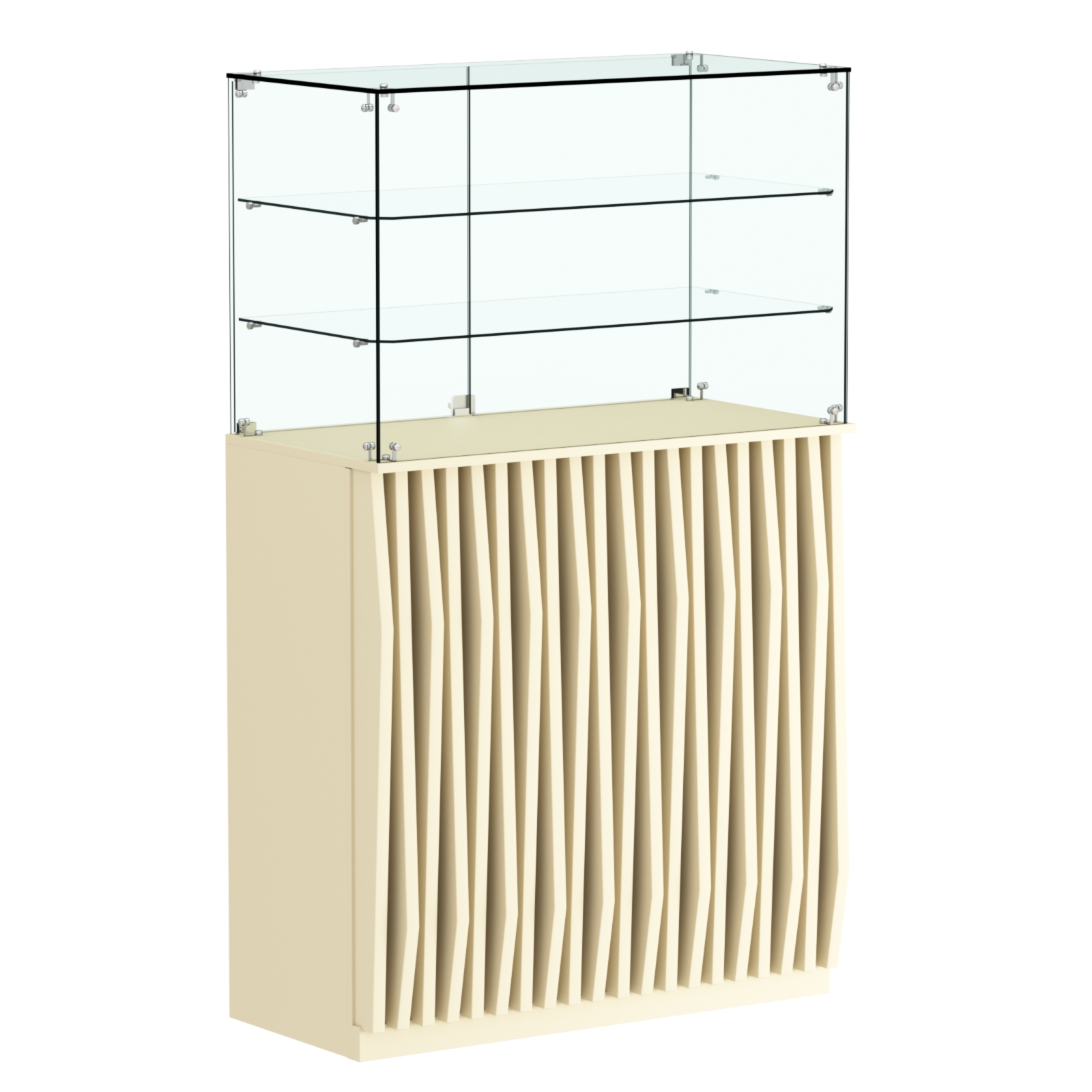 Торговый прилавок прямоугольный с планками и двумя полками ОРНАМЕНТ №3 Крем Вайс