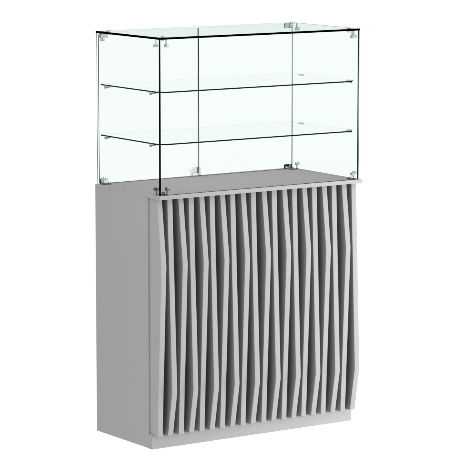 Торговый прилавок прямоугольный с планками и двумя полками ОРНАМЕНТ №3 Серый