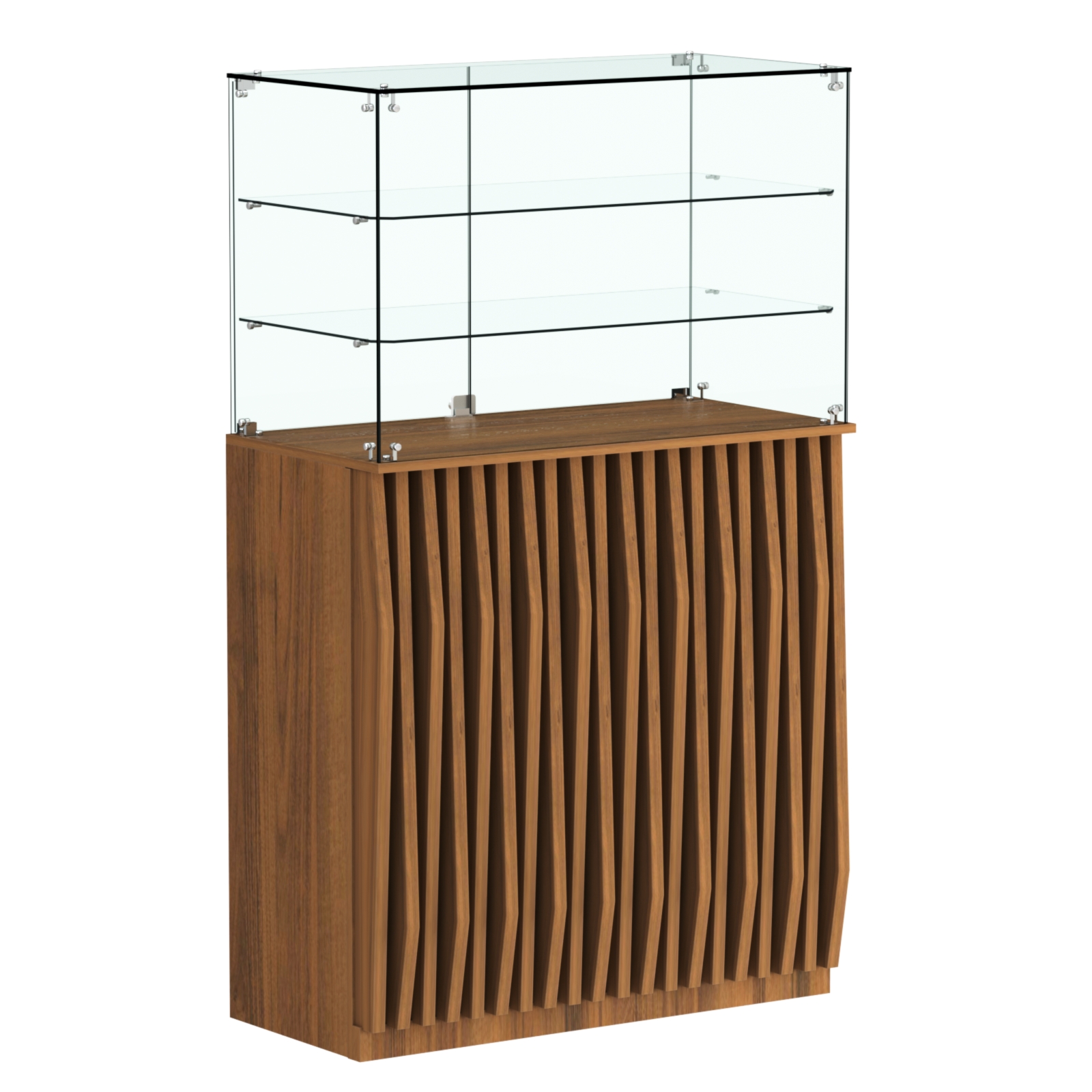 Торговый прилавок прямоугольный с планками и двумя полками ОРНАМЕНТ №3 Орех