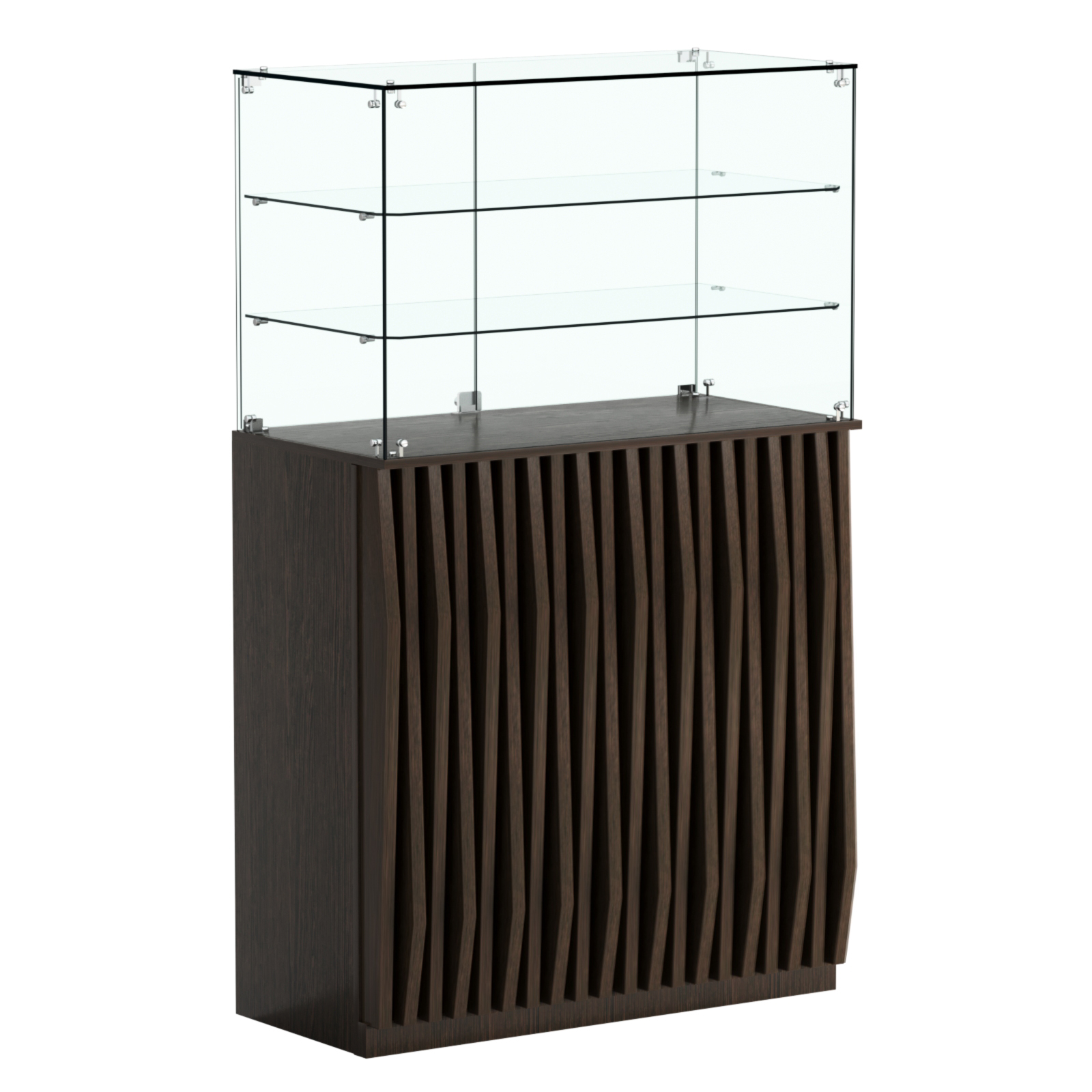 Торговый прилавок прямоугольный с планками и двумя полками ОРНАМЕНТ №3 Дуб Венге