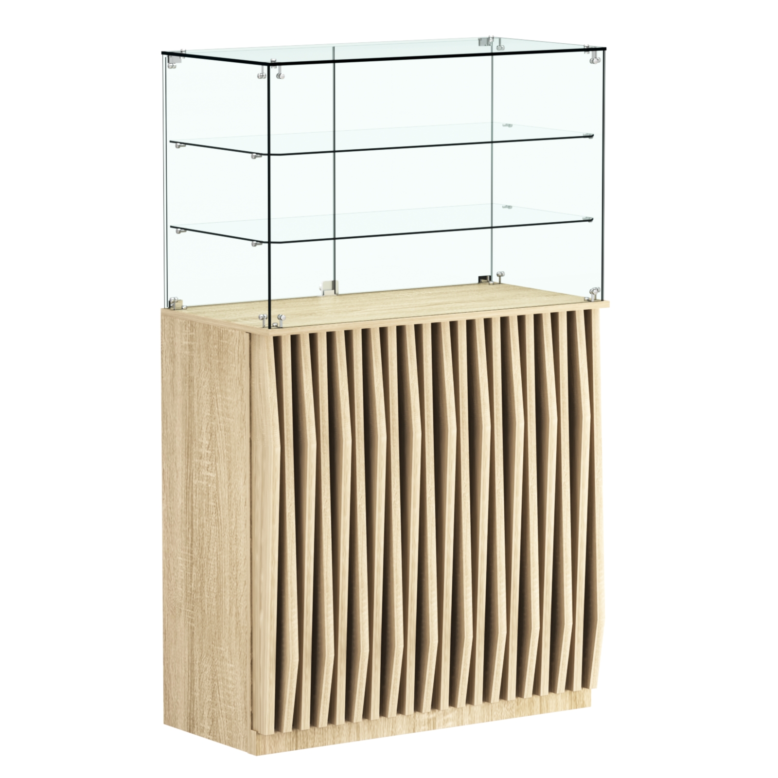 Торговый прилавок прямоугольный с планками и двумя полками ОРНАМЕНТ №3 Дуб сонома