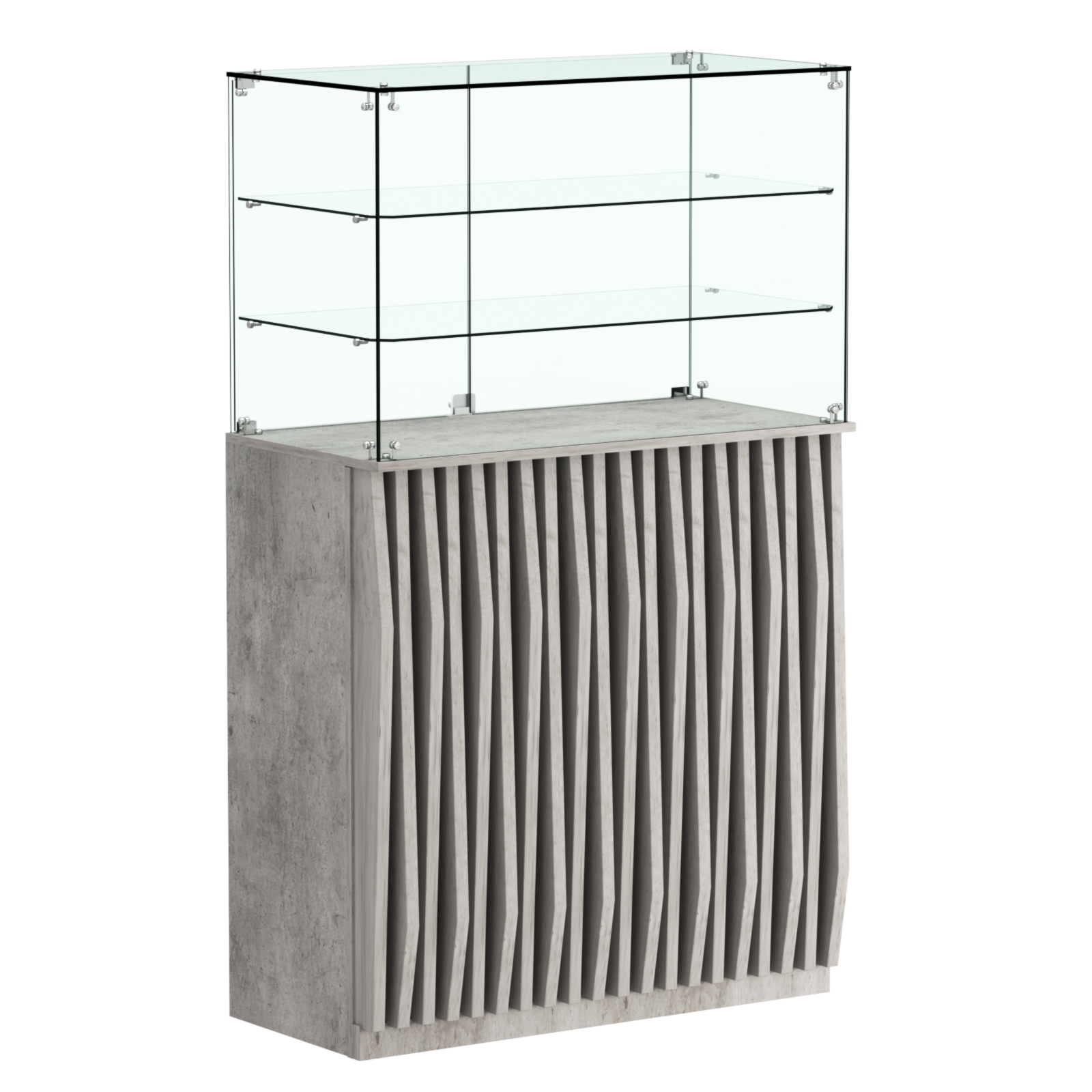 Торговый прилавок прямоугольный с планками и двумя полками ОРНАМЕНТ №3 Бетон Чикаго светло-серый F186 ST9