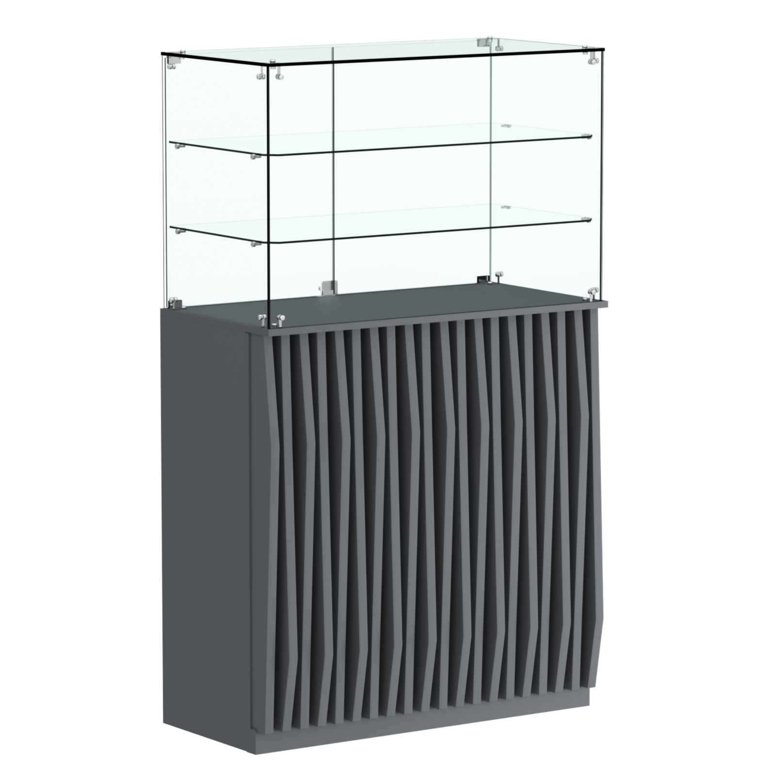 Торговый прилавок прямоугольный с планками и двумя полками ОРНАМЕНТ №3 Темно-Серый