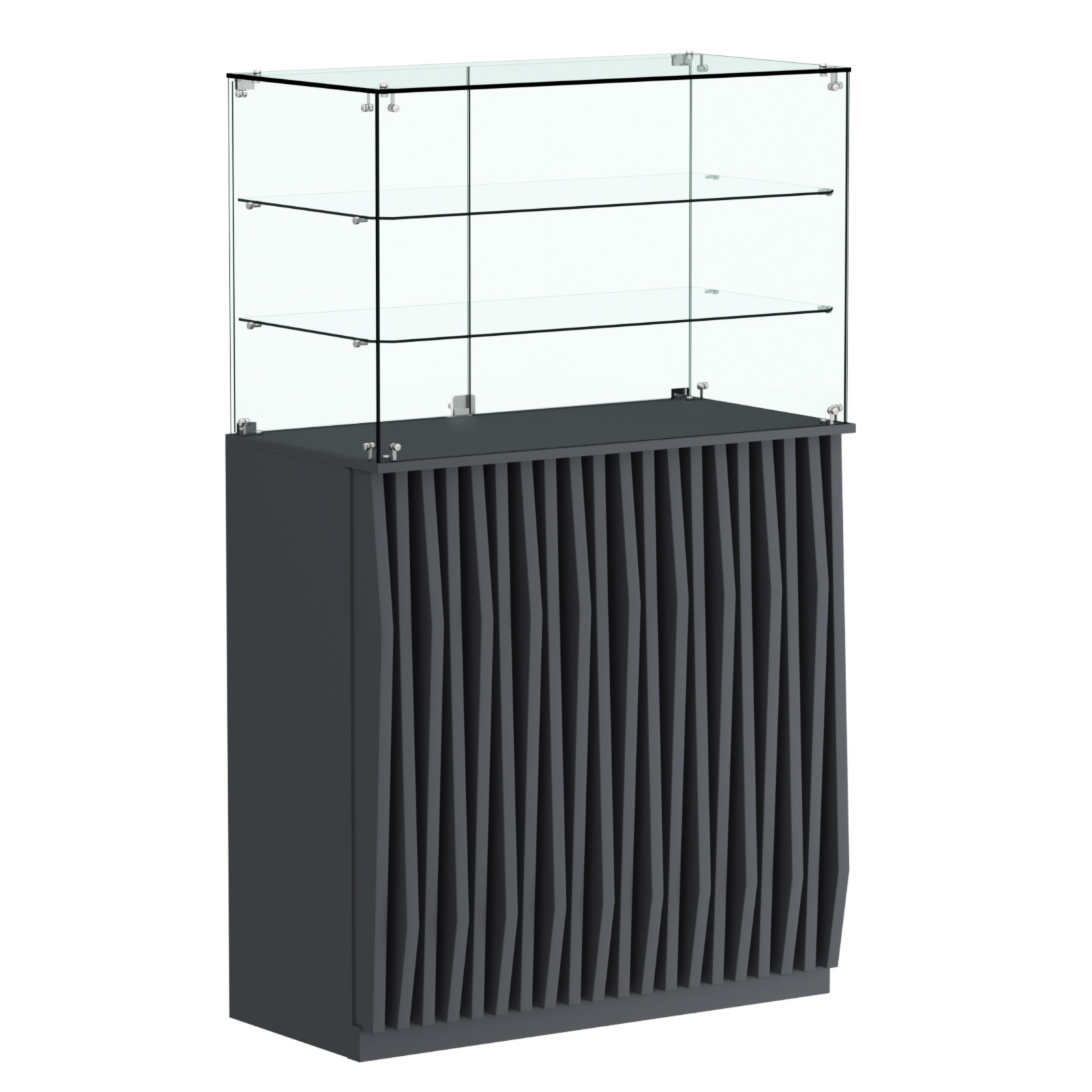 Торговый прилавок прямоугольный с планками и двумя полками ОРНАМЕНТ №3 Антрацит