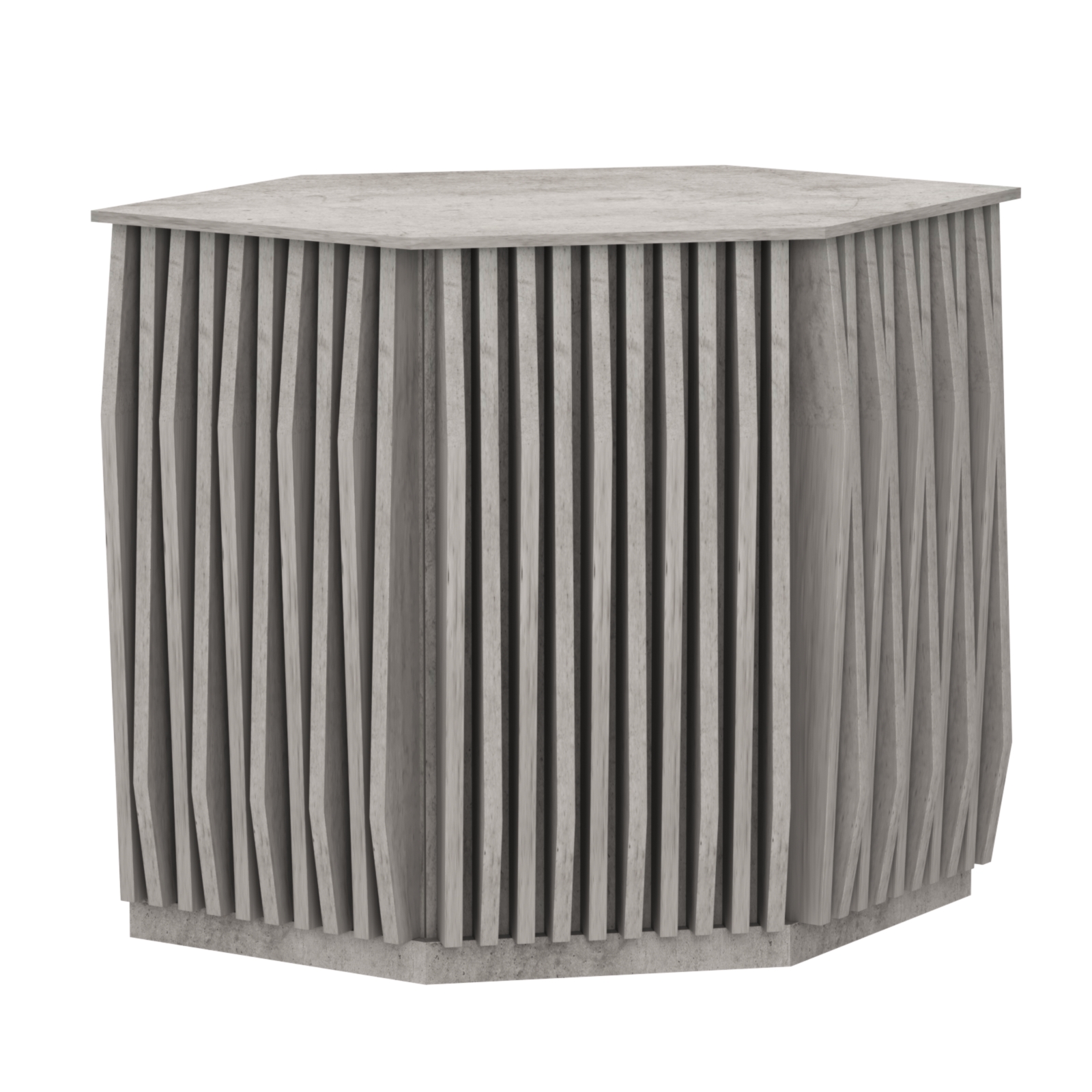 Торговый стол-прилавок шестигранный с планками серии ОРНАМЕНТ №22 Бетон Чикаго светло-серый F186 ST9