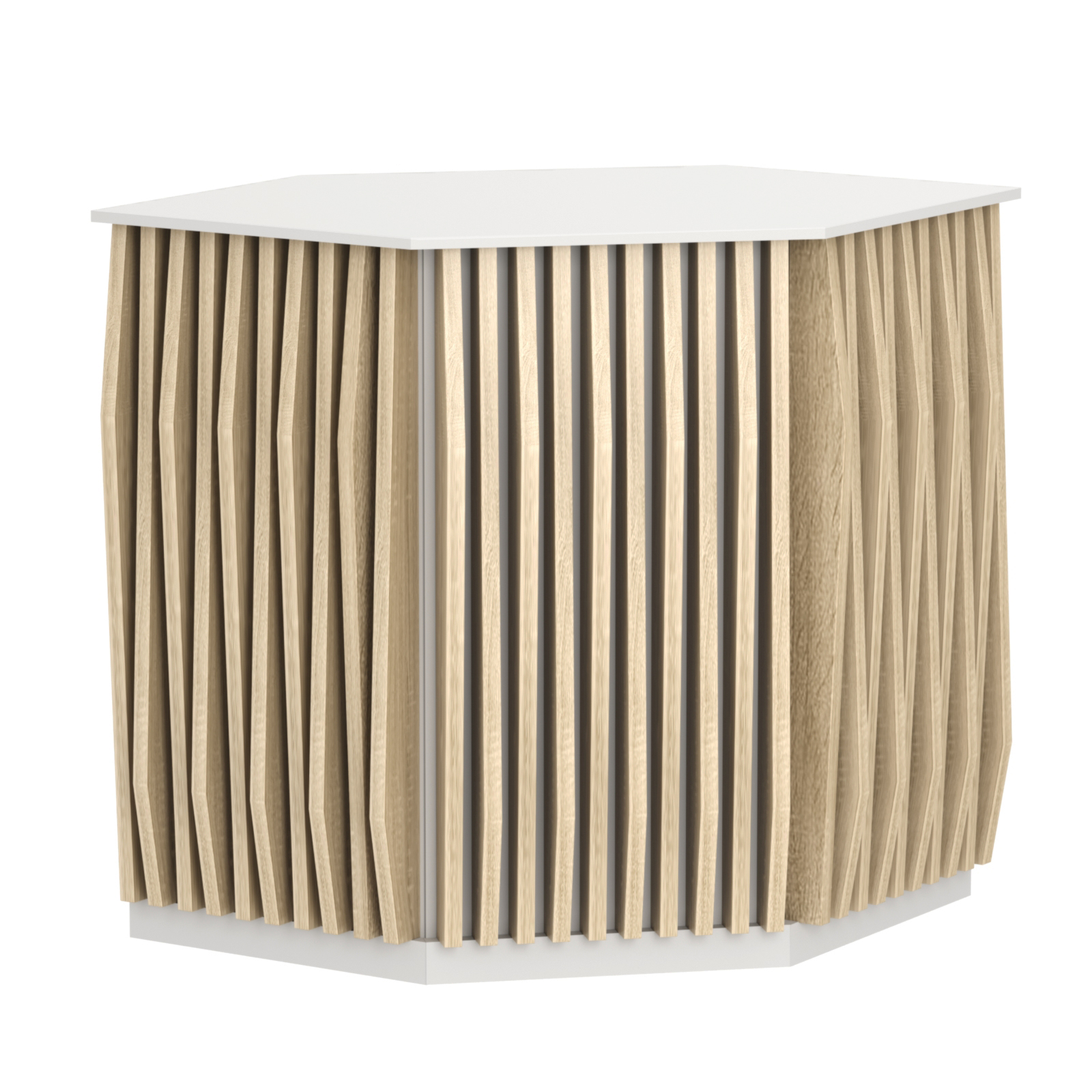 Торговый стол-прилавок шестигранный с планками серии ОРНАМЕНТ №22 Белый + Дуб Сонома