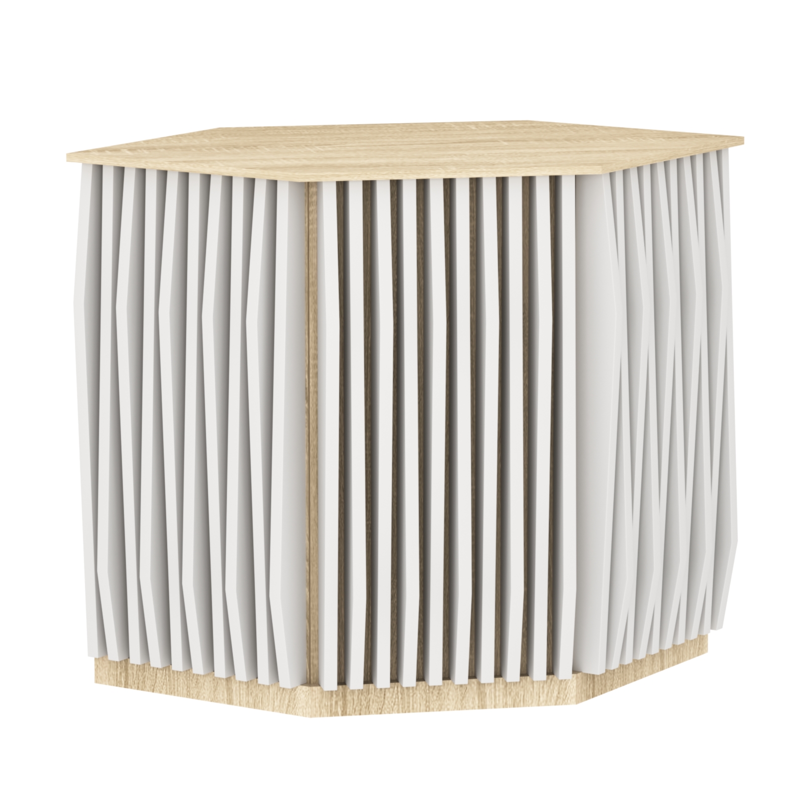 Торговый стол-прилавок шестигранный с планками серии ОРНАМЕНТ №22 Дуб Сонома + Белый