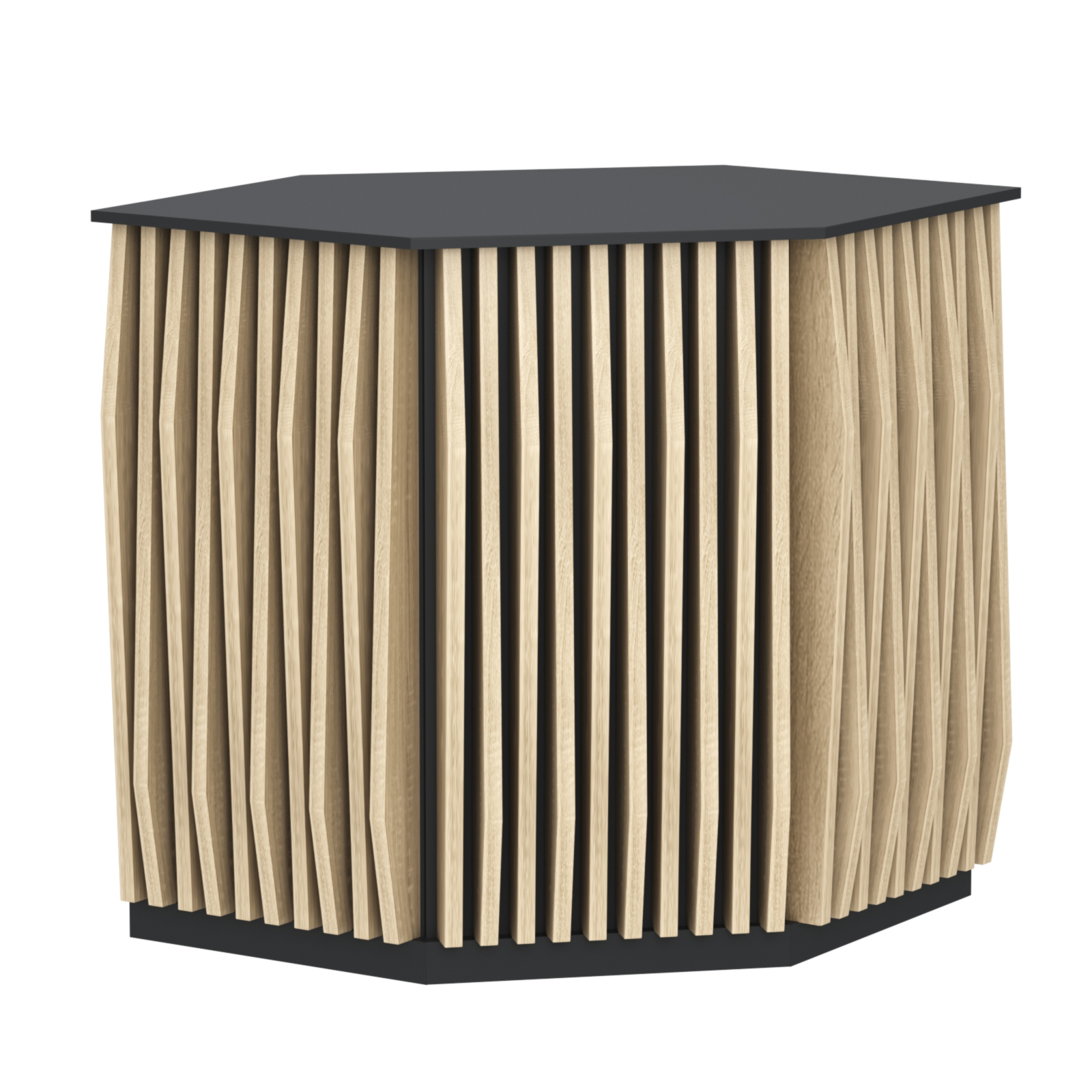 Торговый стол-прилавок шестигранный с планками серии ОРНАМЕНТ №22 Черный + Дуб Сонома