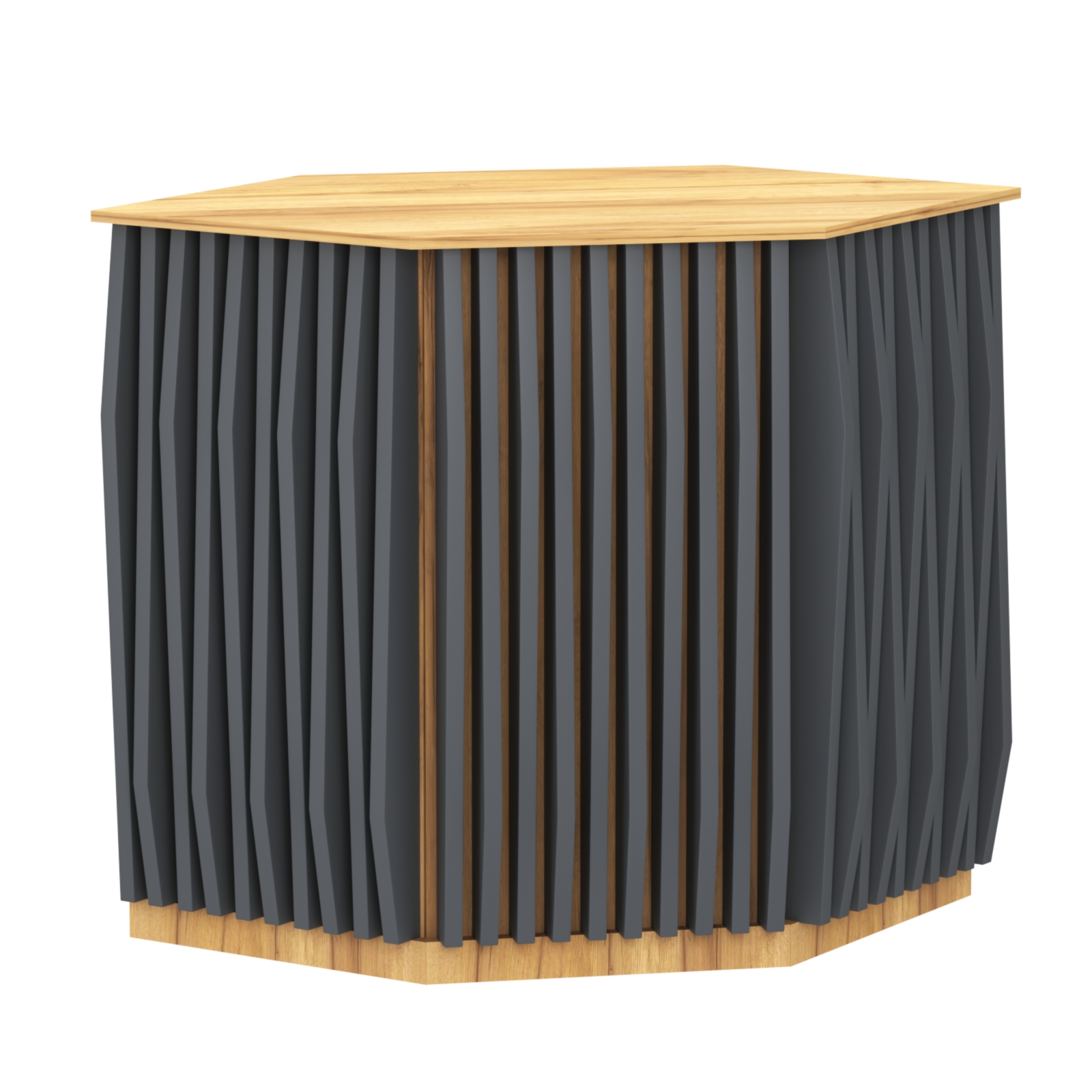 Торговый стол-прилавок шестигранный с планками серии ОРНАМЕНТ №22 Дуб Золотистый и Темно-Серый