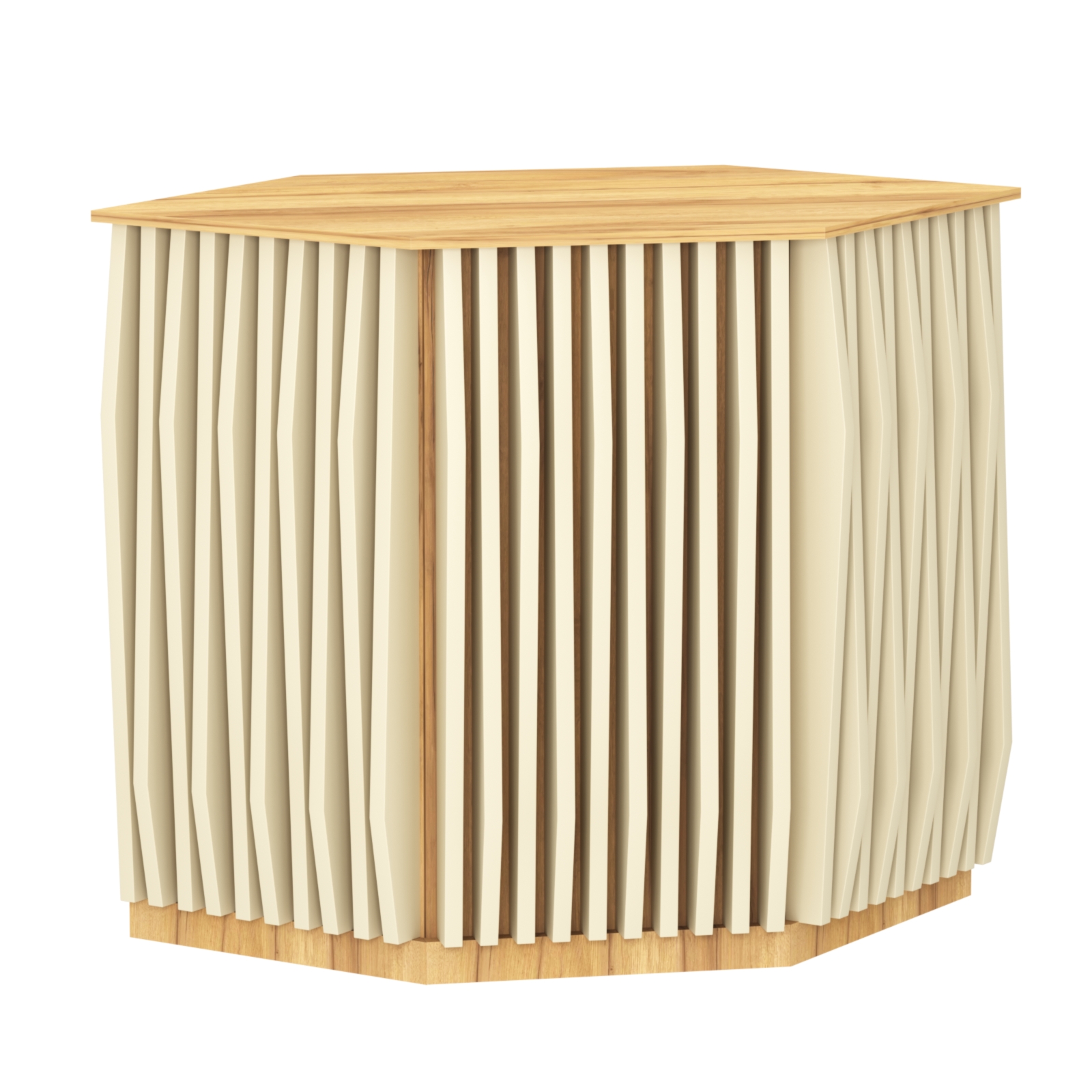 Торговый стол-прилавок шестигранный с планками серии ОРНАМЕНТ №22 Дуб Золотистый и Крем Вайс