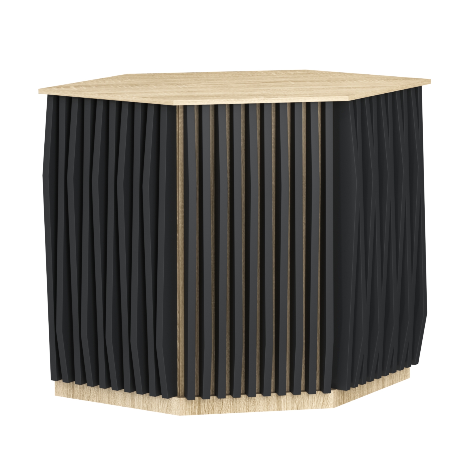 Торговый стол-прилавок шестигранный с планками серии ОРНАМЕНТ №22 Дуб сонома, Черный