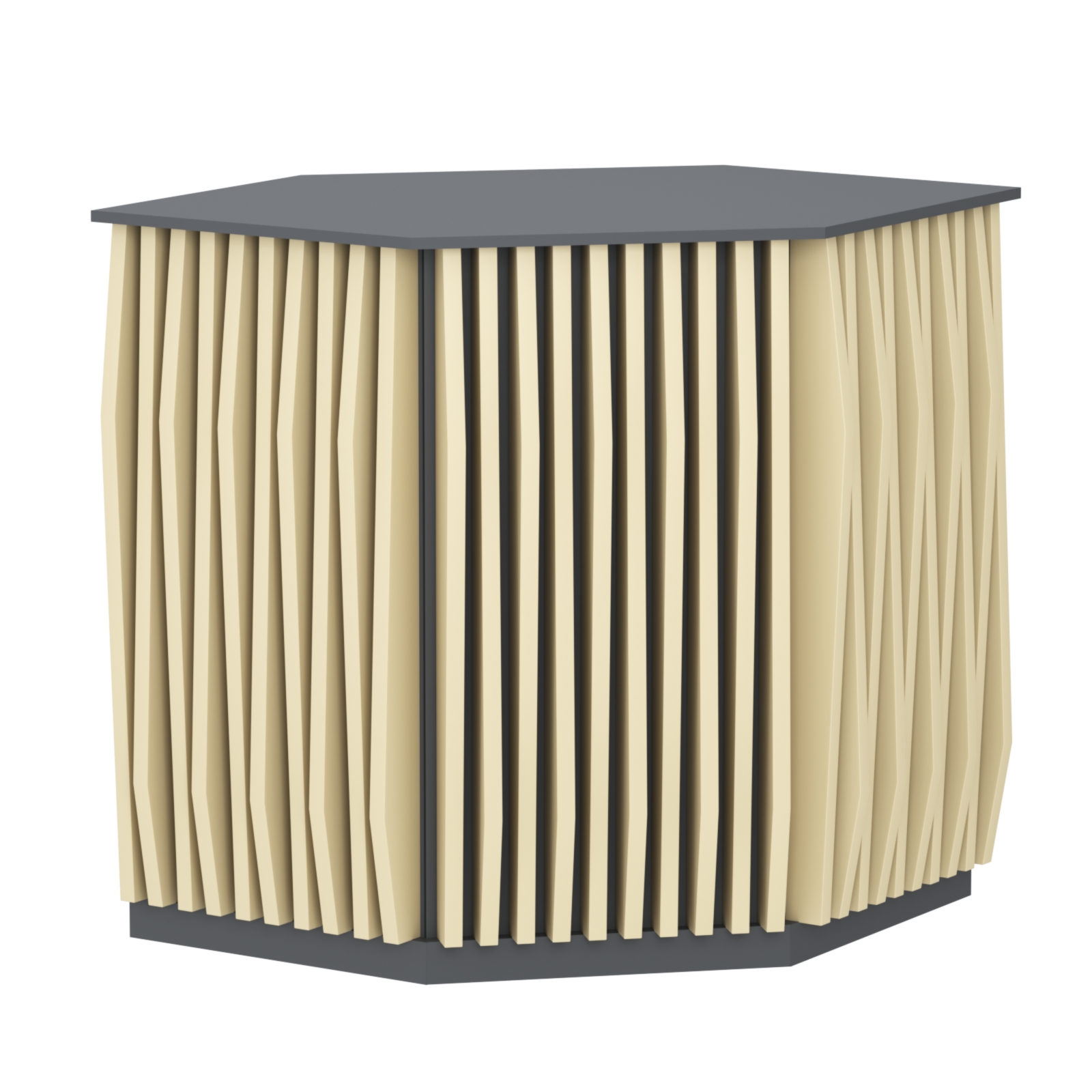 Торговый стол-прилавок шестигранный с планками серии ОРНАМЕНТ №22 Темно-серый + Крем Вайс