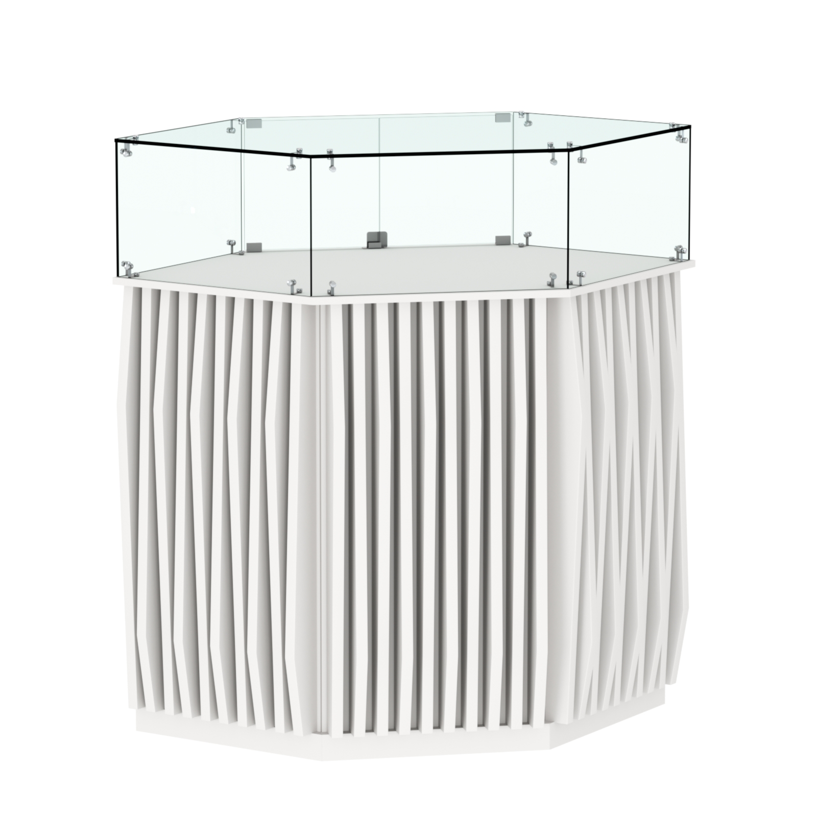 Торговый прилавок шестигранный с планками и стеклянным колпаком ОРНАМЕНТ №6 Белый