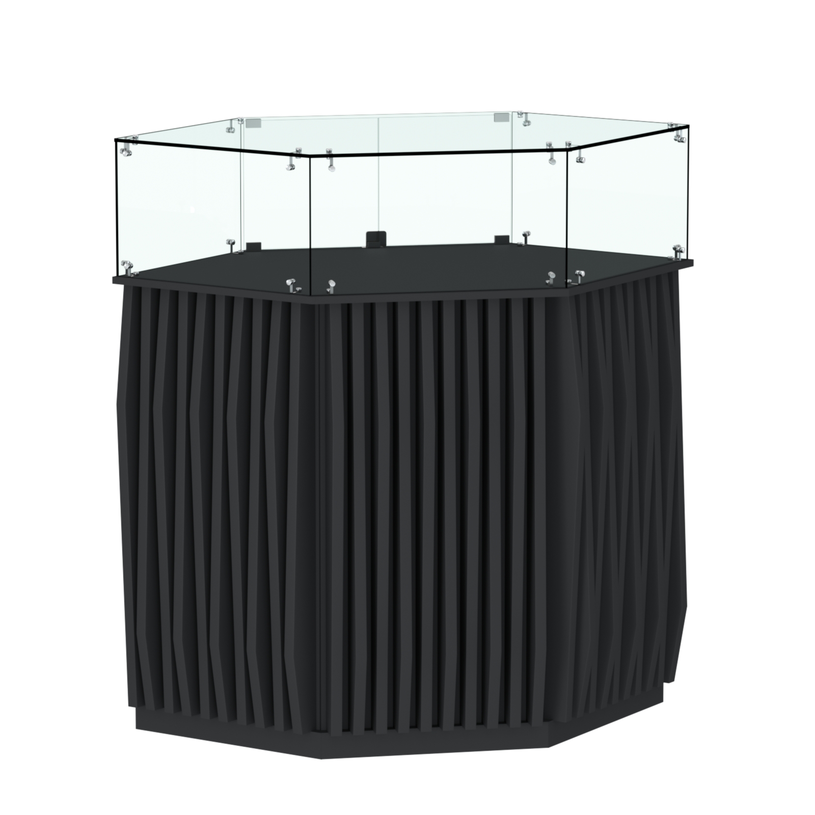 Торговый прилавок шестигранный с планками и стеклянным колпаком ОРНАМЕНТ №6 Черный