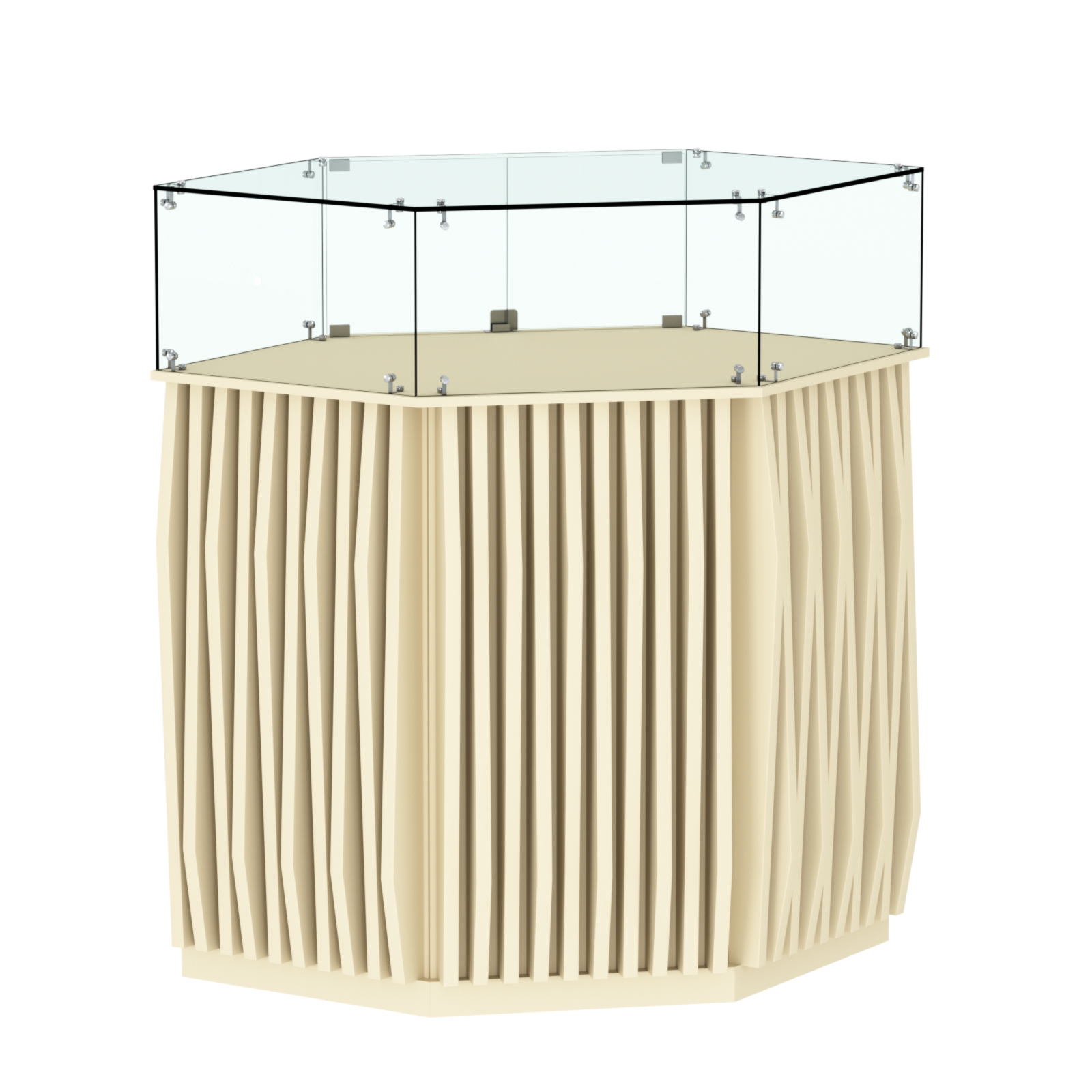 Торговый прилавок шестигранный с планками и стеклянным колпаком ОРНАМЕНТ №6 Крем Вайс