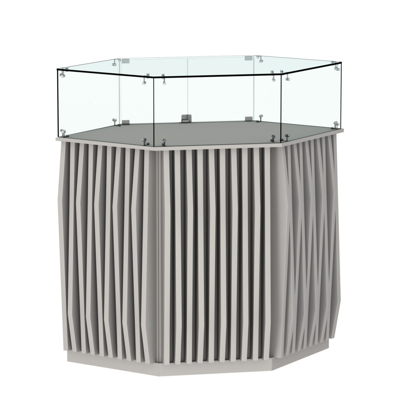 Торговый прилавок шестигранный с планками и стеклянным колпаком ОРНАМЕНТ №6 Серый