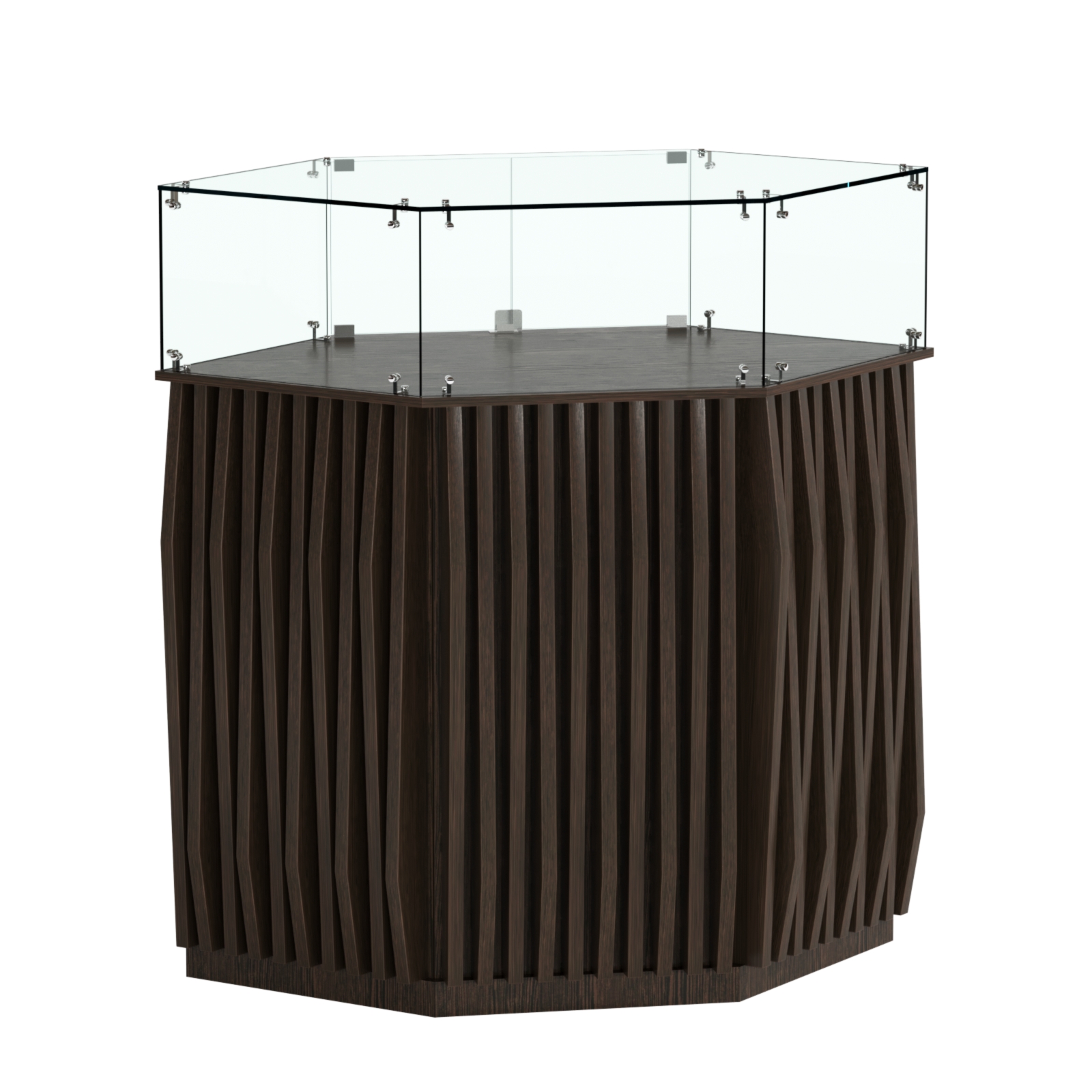 Торговый прилавок шестигранный с планками и стеклянным колпаком ОРНАМЕНТ №6 Дуб Венге