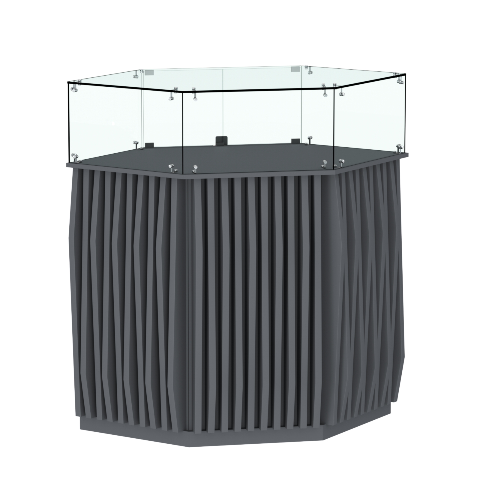 Торговый прилавок шестигранный с планками и стеклянным колпаком ОРНАМЕНТ №6 Темно-Серый