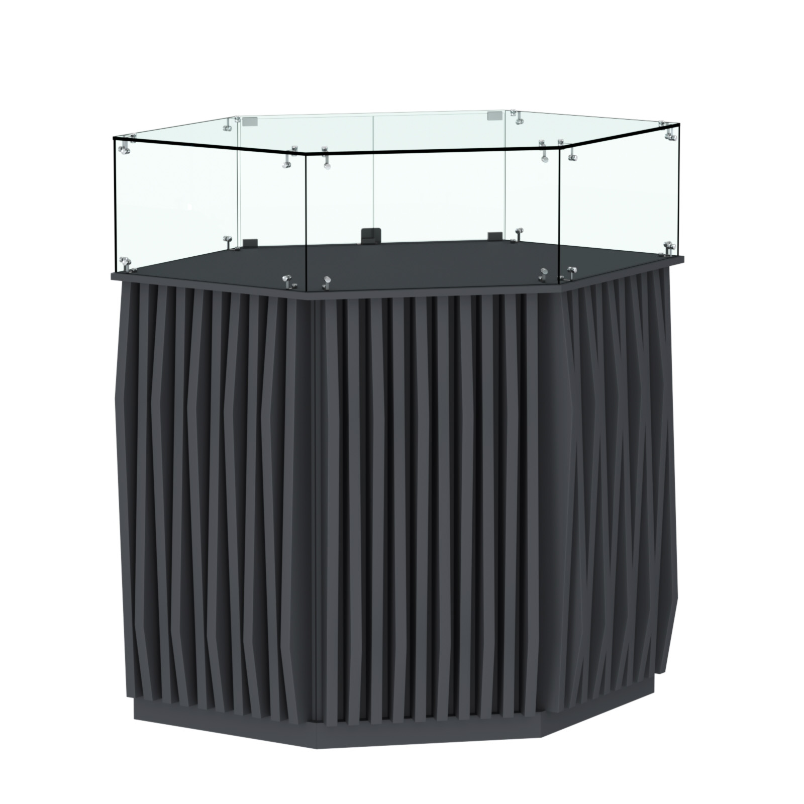 Торговый прилавок шестигранный с планками и стеклянным колпаком ОРНАМЕНТ №6 Антрацит