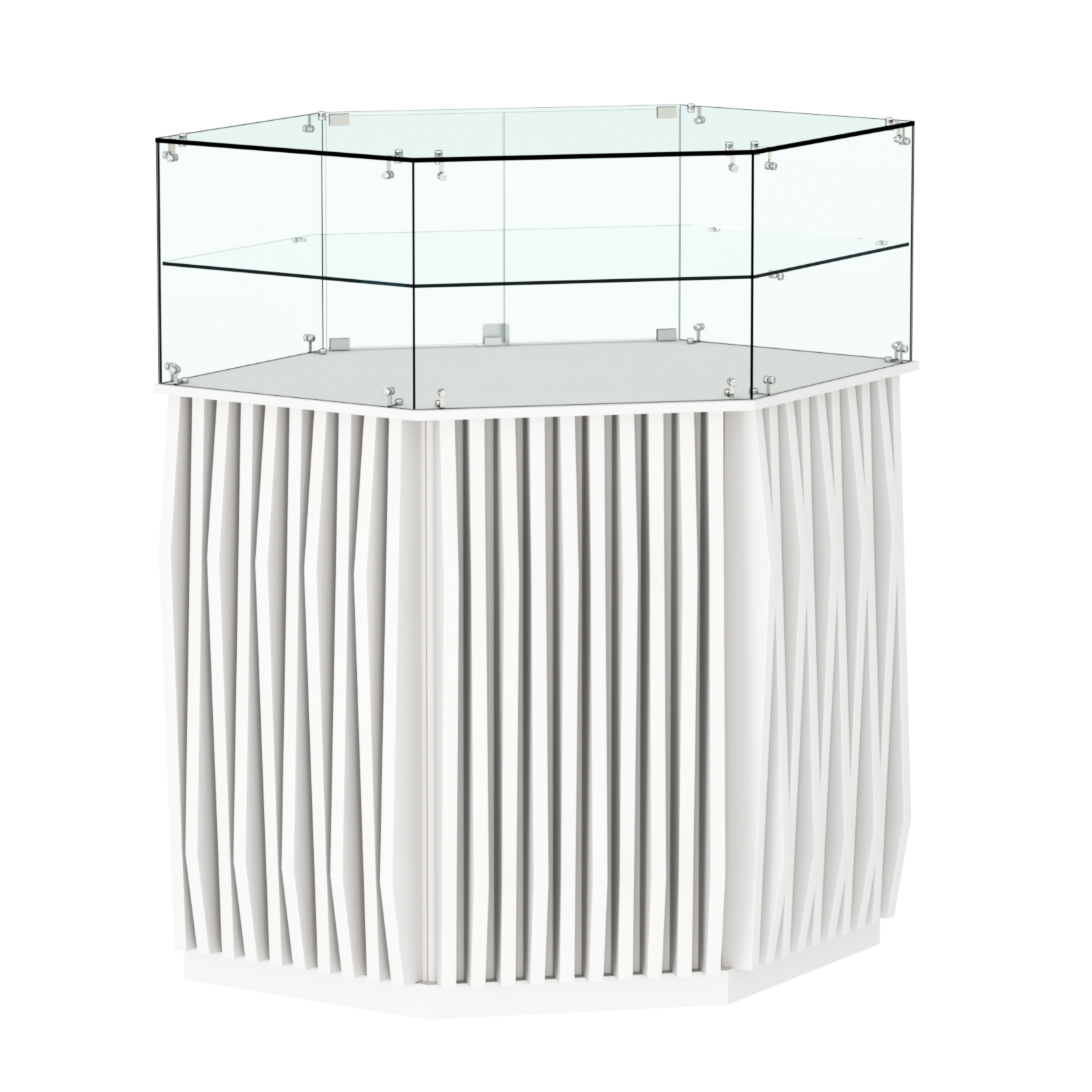 Торговый прилавок шестигранный с планками и одной полкой ОРНАМЕНТ №7 Белый