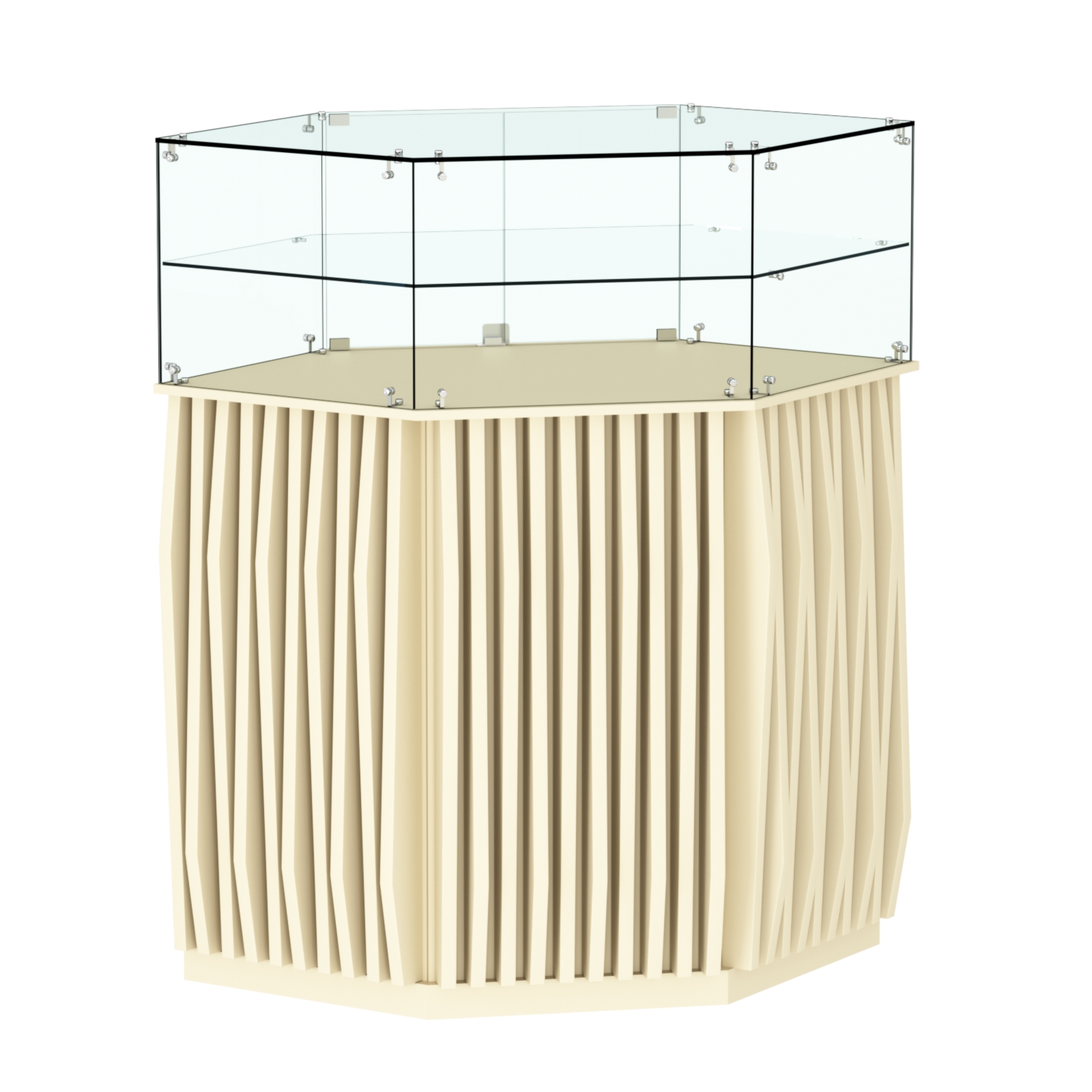 Торговый прилавок шестигранный с планками и одной полкой ОРНАМЕНТ №7 Крем Вайс