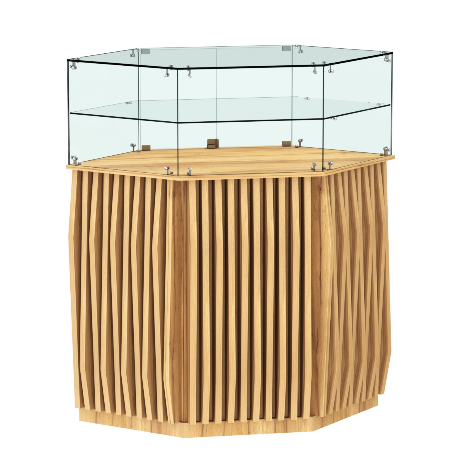 Торговый прилавок шестигранный с планками и одной полкой ОРНАМЕНТ №7 Дуб Золотистый