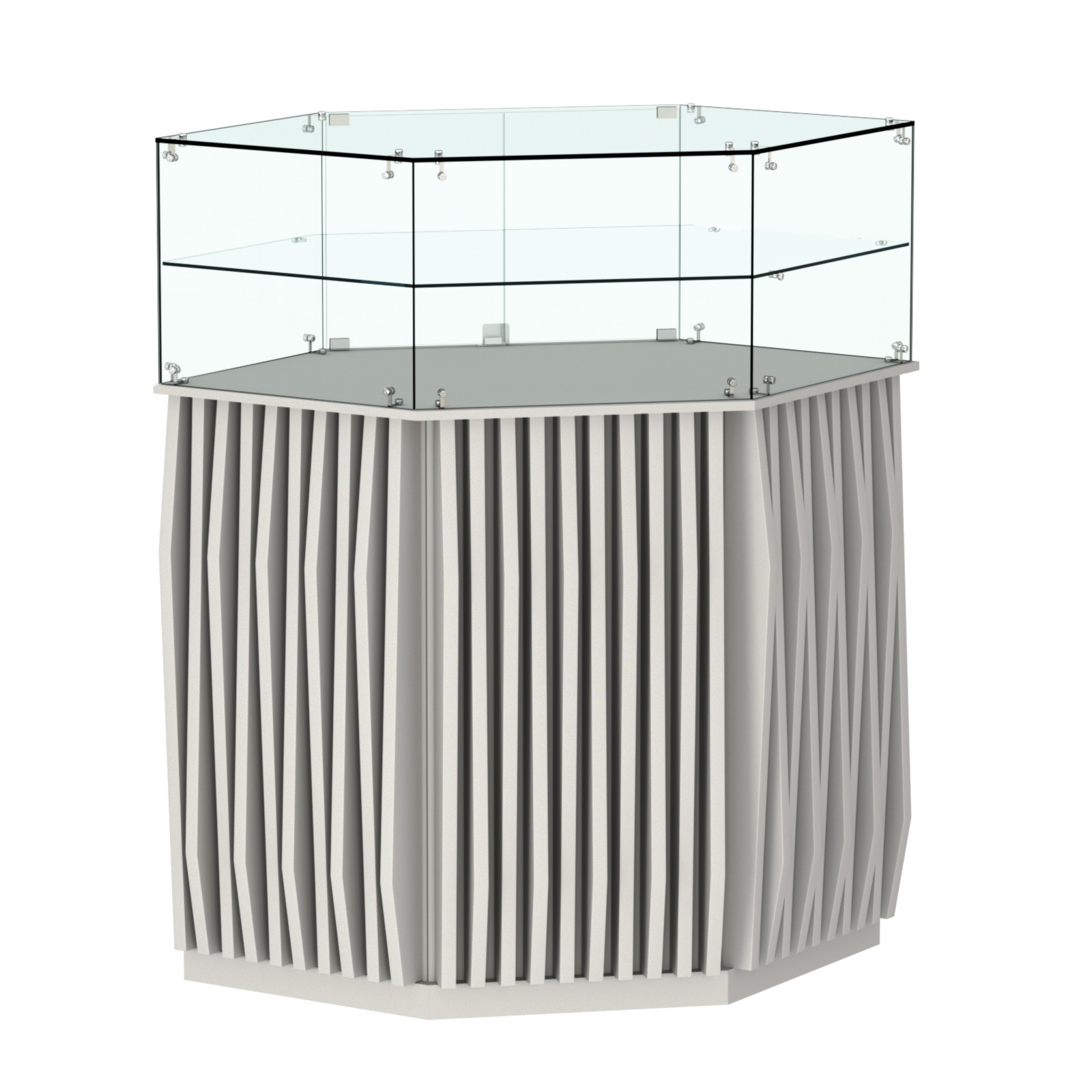 Торговый прилавок шестигранный с планками и одной полкой ОРНАМЕНТ №7 Серый