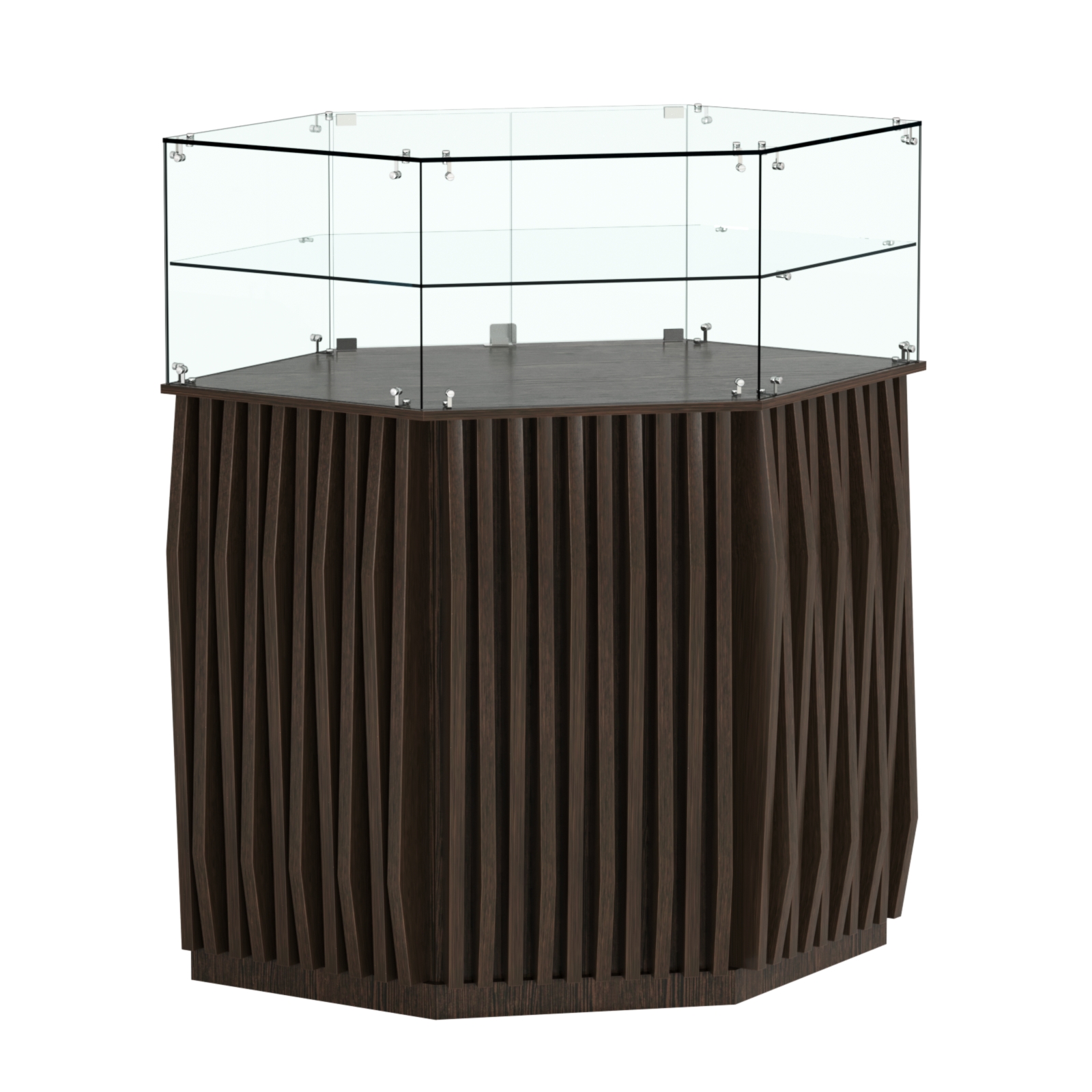 Торговый прилавок шестигранный с планками и одной полкой ОРНАМЕНТ №7 Дуб Венге