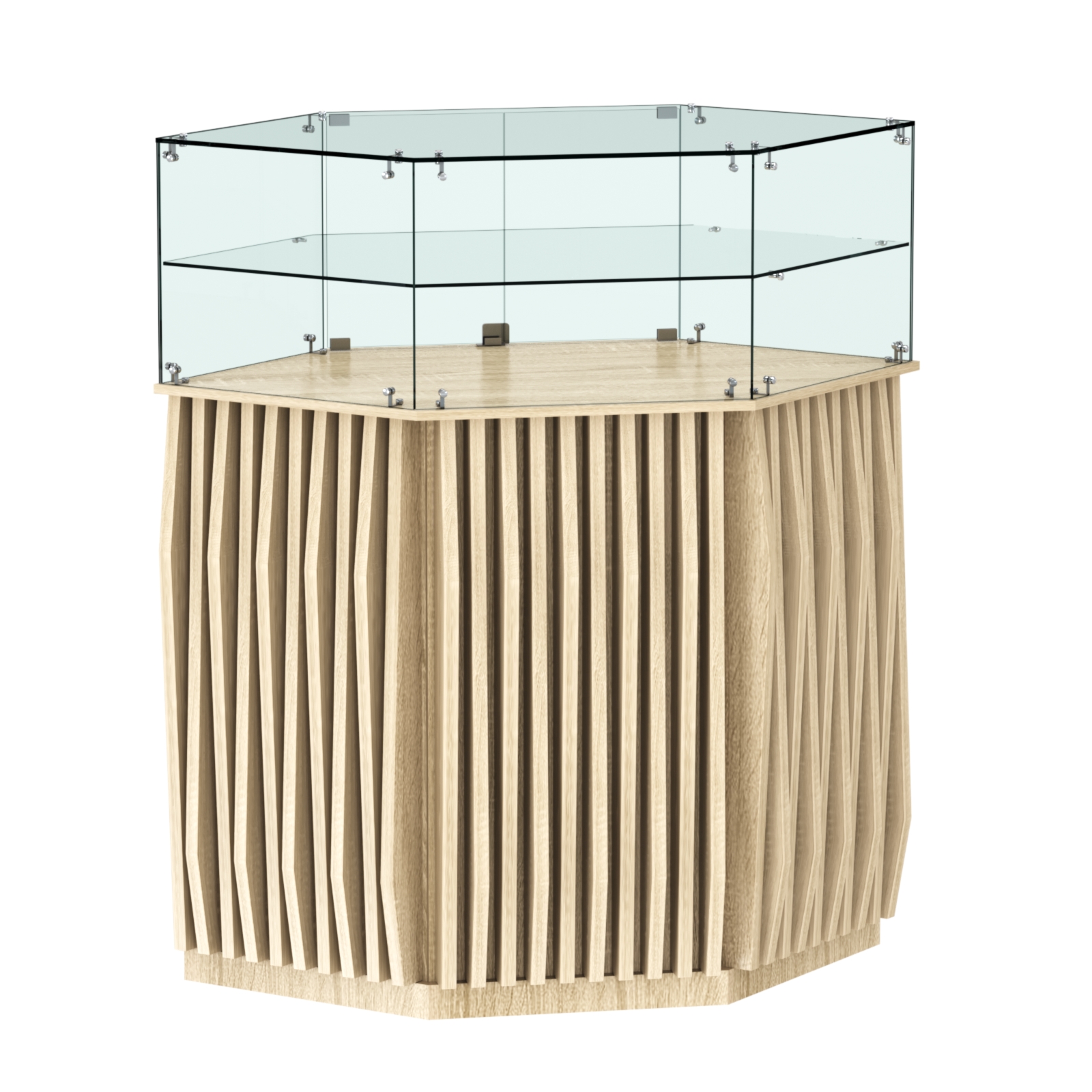 Торговый прилавок шестигранный с планками и одной полкой ОРНАМЕНТ №7 Дуб сонома