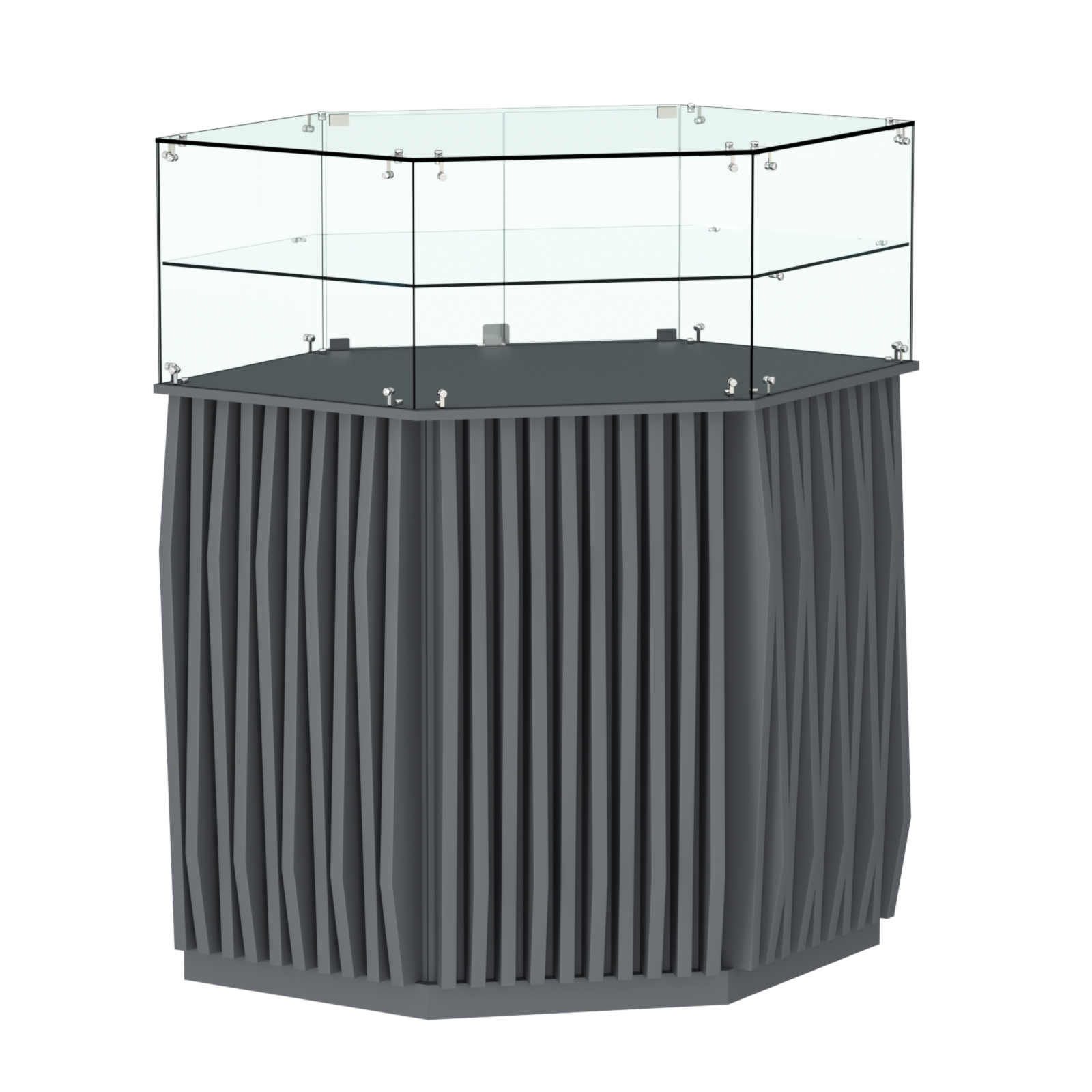 Торговый прилавок шестигранный с планками и одной полкой ОРНАМЕНТ №7 Темно-Серый