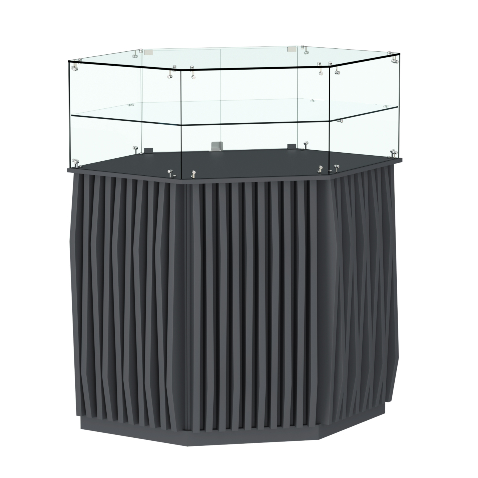 Торговый прилавок шестигранный с планками и одной полкой ОРНАМЕНТ №7 Антрацит