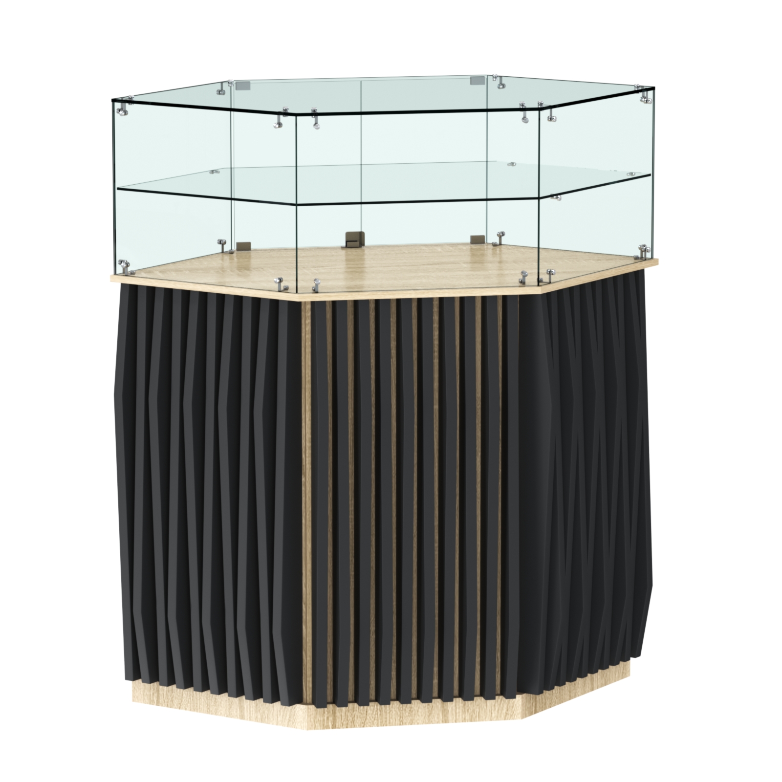 Торговый прилавок шестигранный с планками и одной полкой ОРНАМЕНТ №7 Дуб сонома, Черный