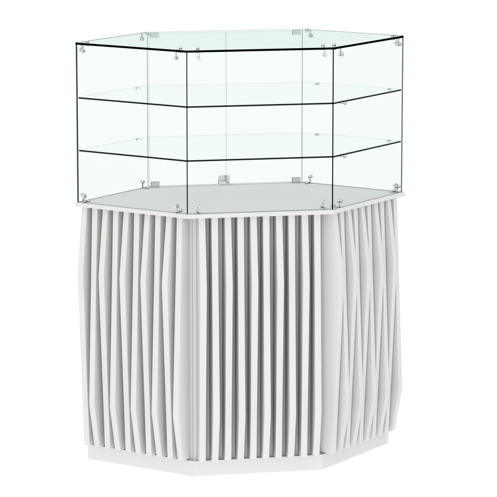 Торговый прилавок шестигранный с планками и двумя полками ОРНАМЕНТ №8 Белый